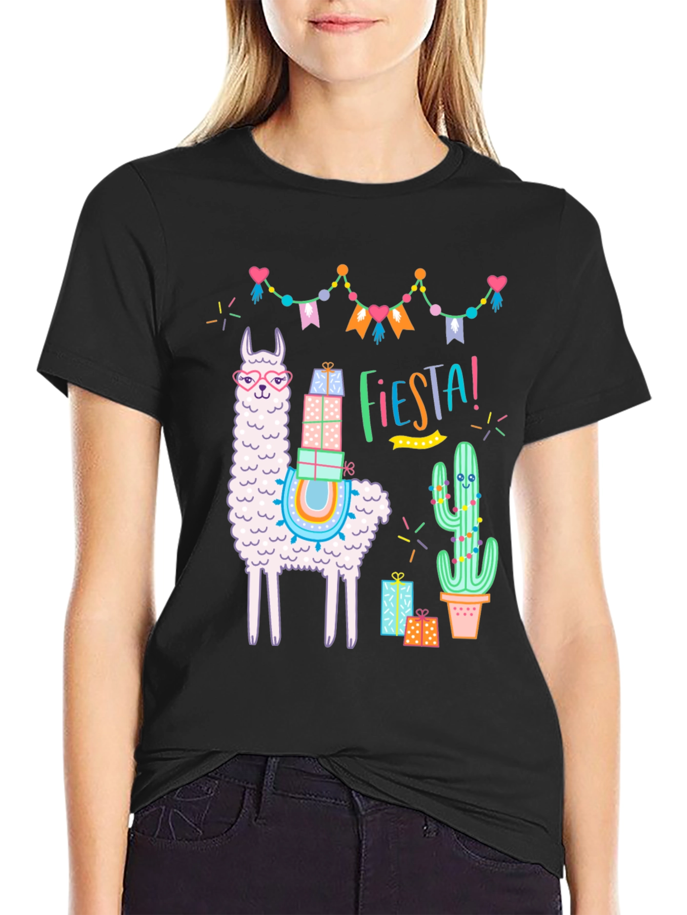 Fiesta Llama Graphic Tee - Black Cotton T-Shirt