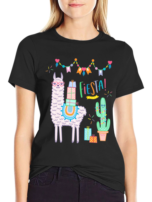 Fiesta Llama Graphic Tee - Black Cotton T-Shirt