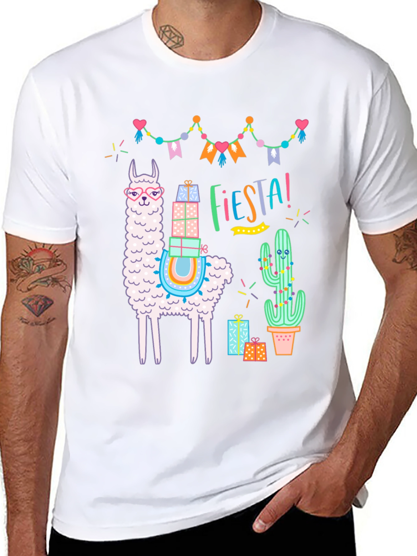 Fiesta Llama Graphic Tee - Black Cotton T-Shirt