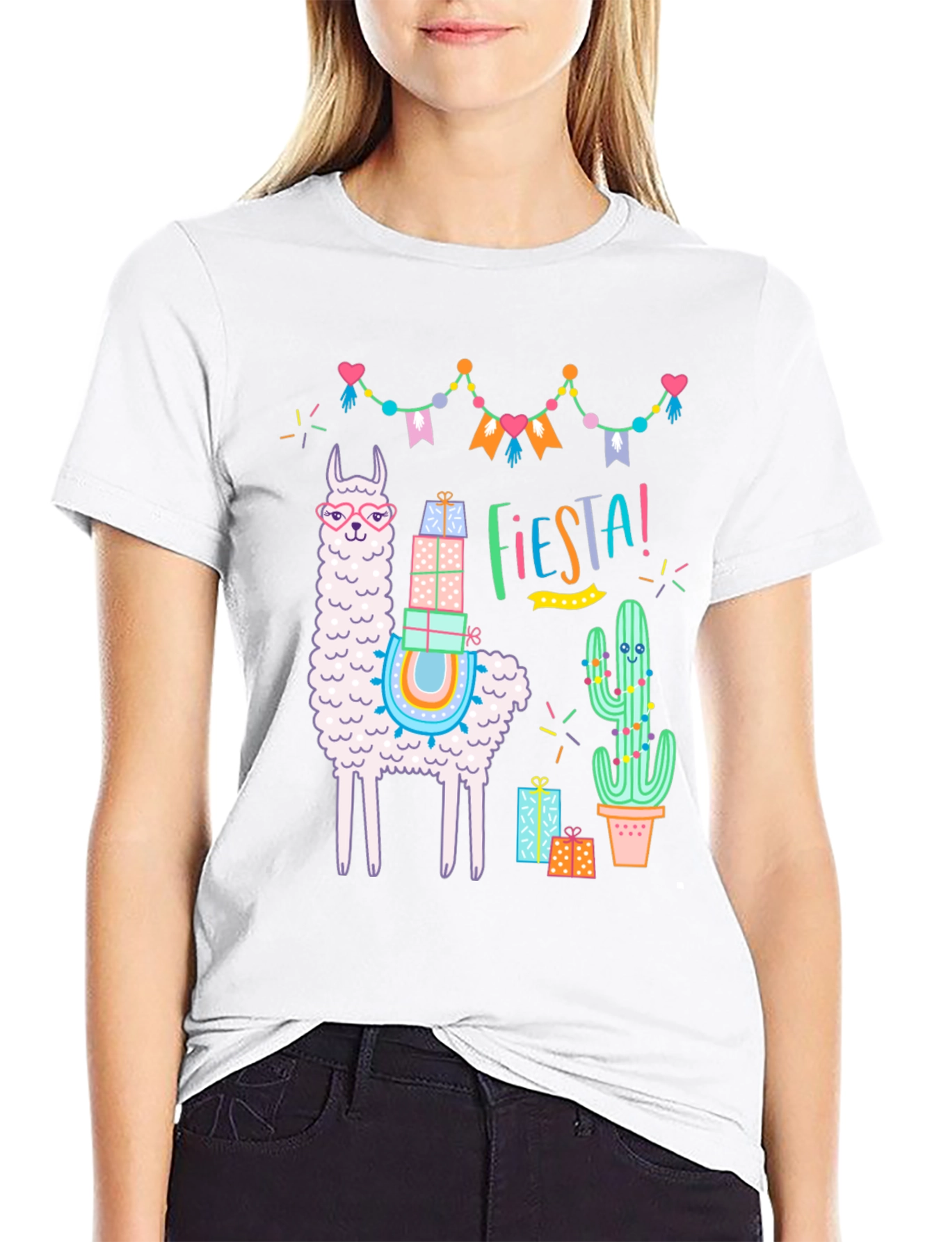 Fiesta Llama Graphic Tee - Black Cotton T-Shirt