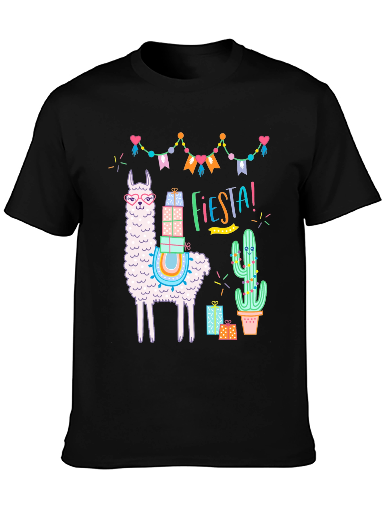 Fiesta Llama Graphic Tee - Black Cotton T-Shirt