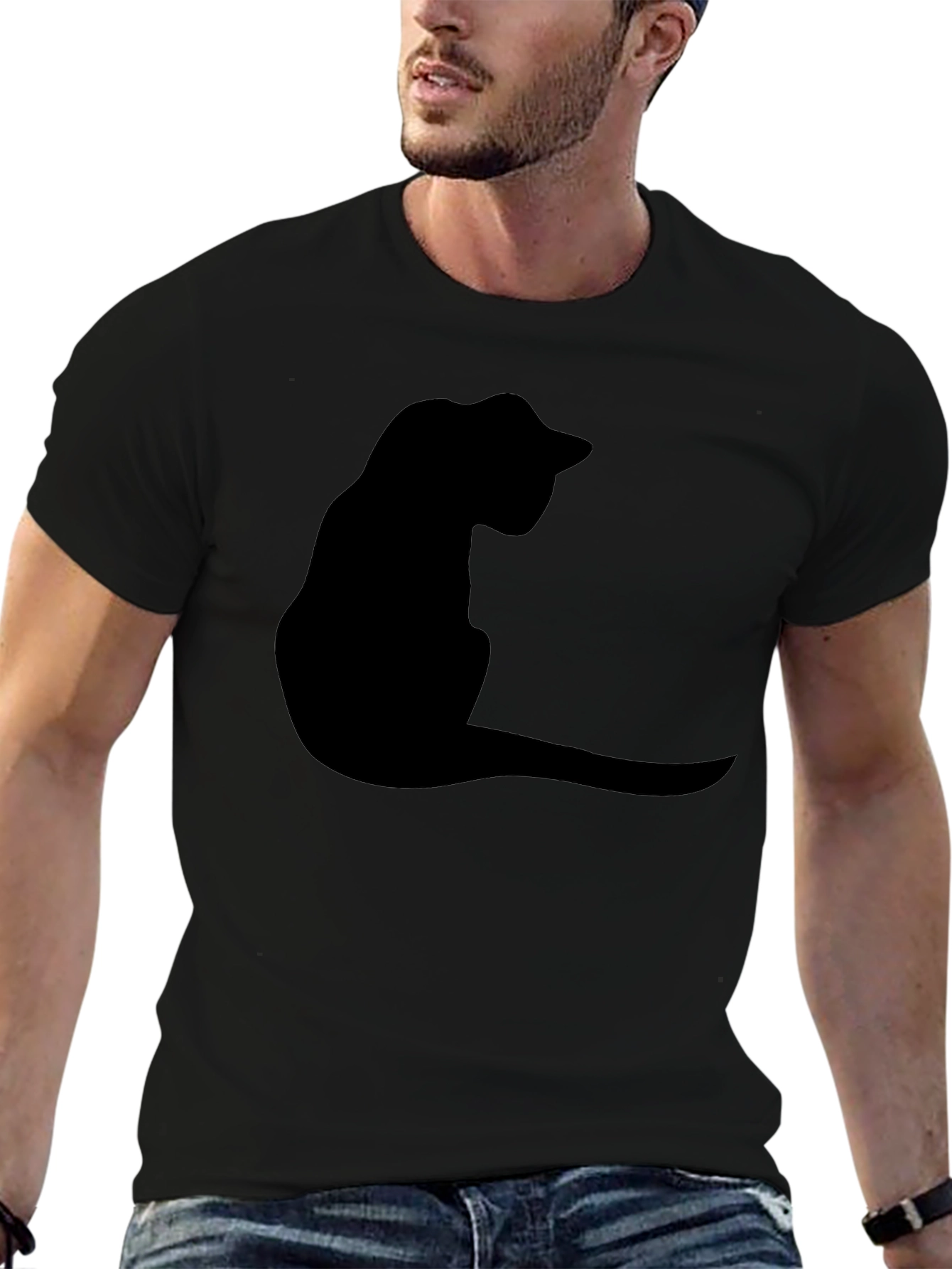 Black Cat Silhouette T-Shirt - Casual Graphic Tee