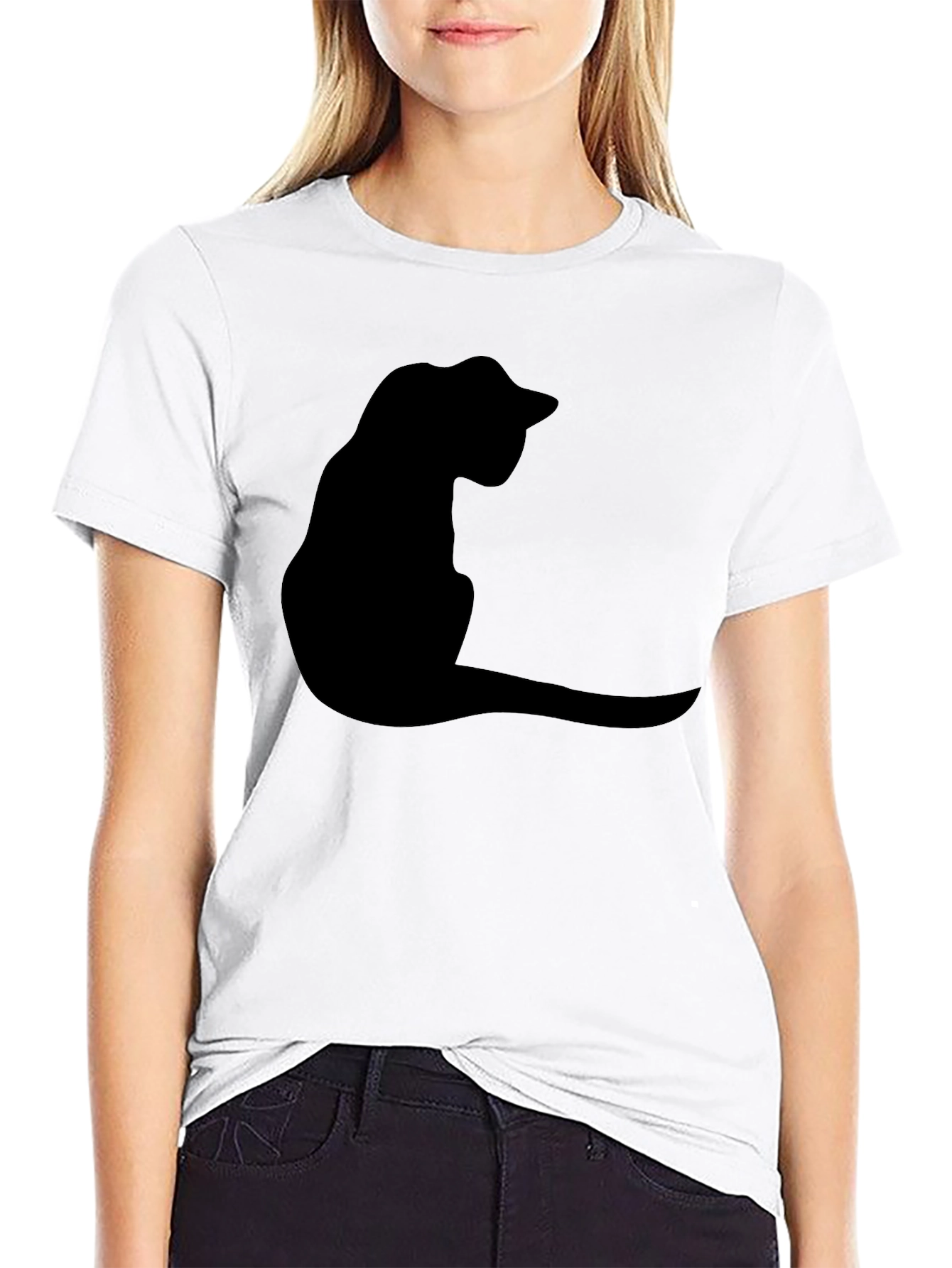 Black Cat Silhouette T-Shirt - Casual Graphic Tee
