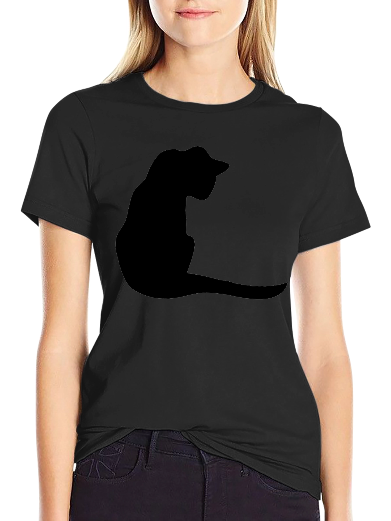 Black Cat Silhouette T-Shirt - Casual Graphic Tee