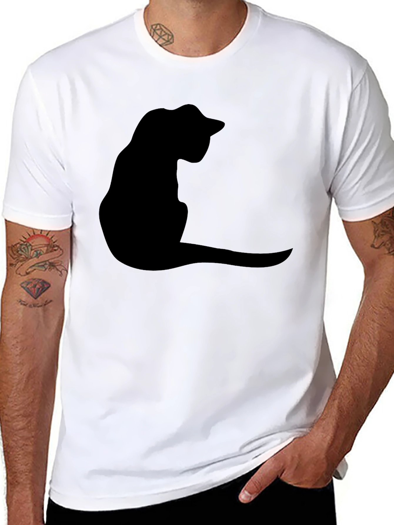 Black Cat Silhouette T-Shirt - Casual Graphic Tee