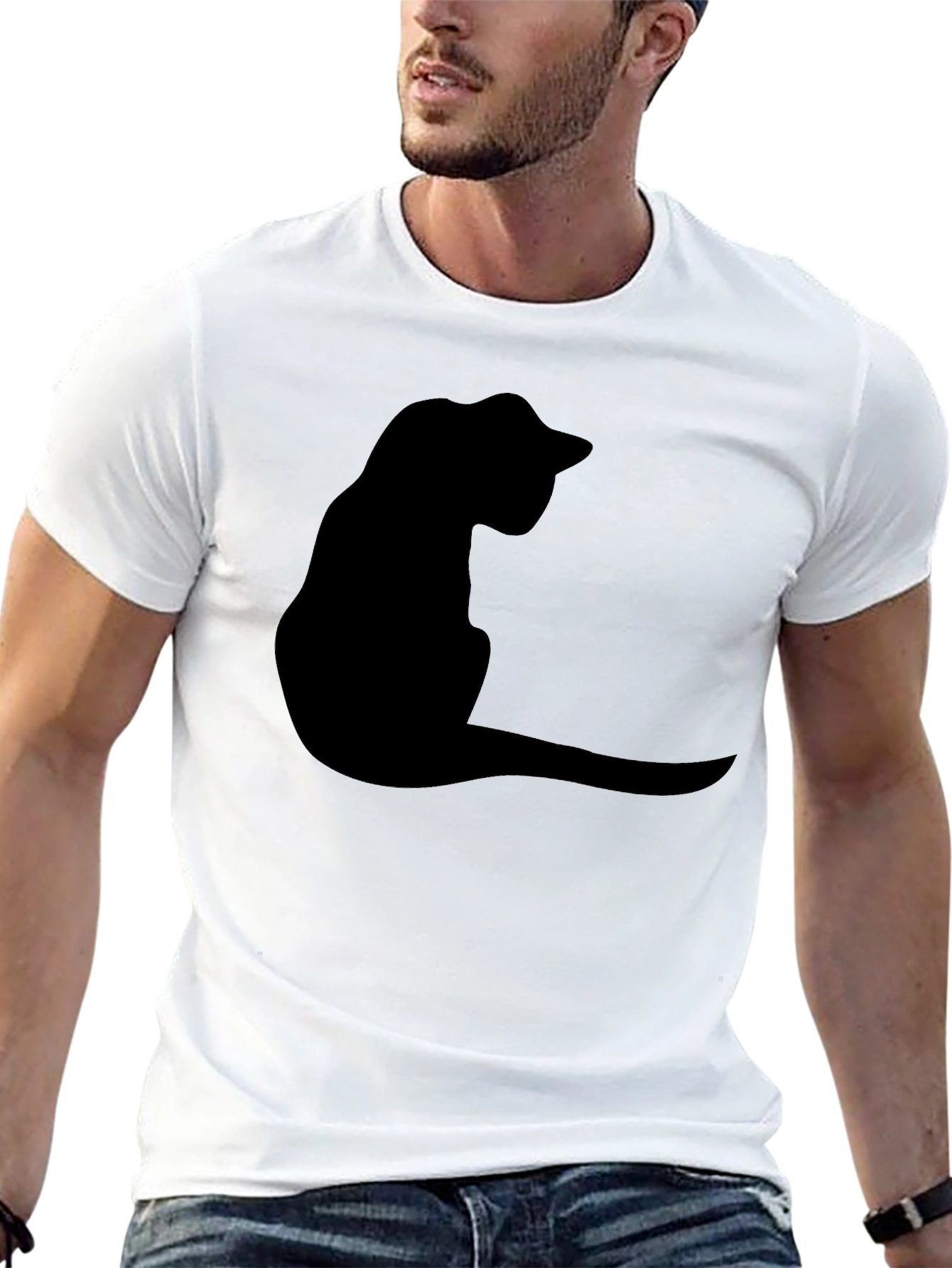 Black Cat Silhouette T-Shirt - Casual Graphic Tee