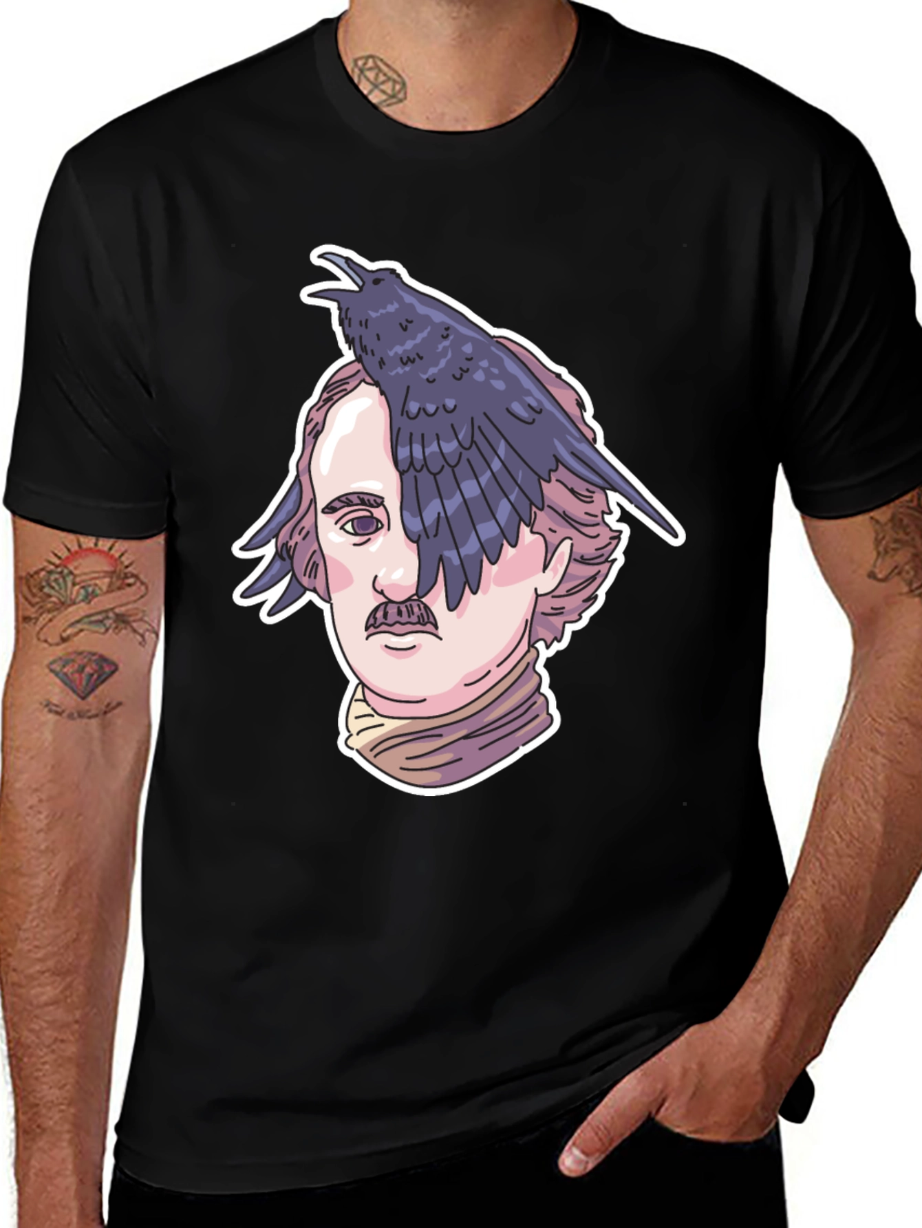 Edgar Allan Poe Raven Graphic Tee - Black