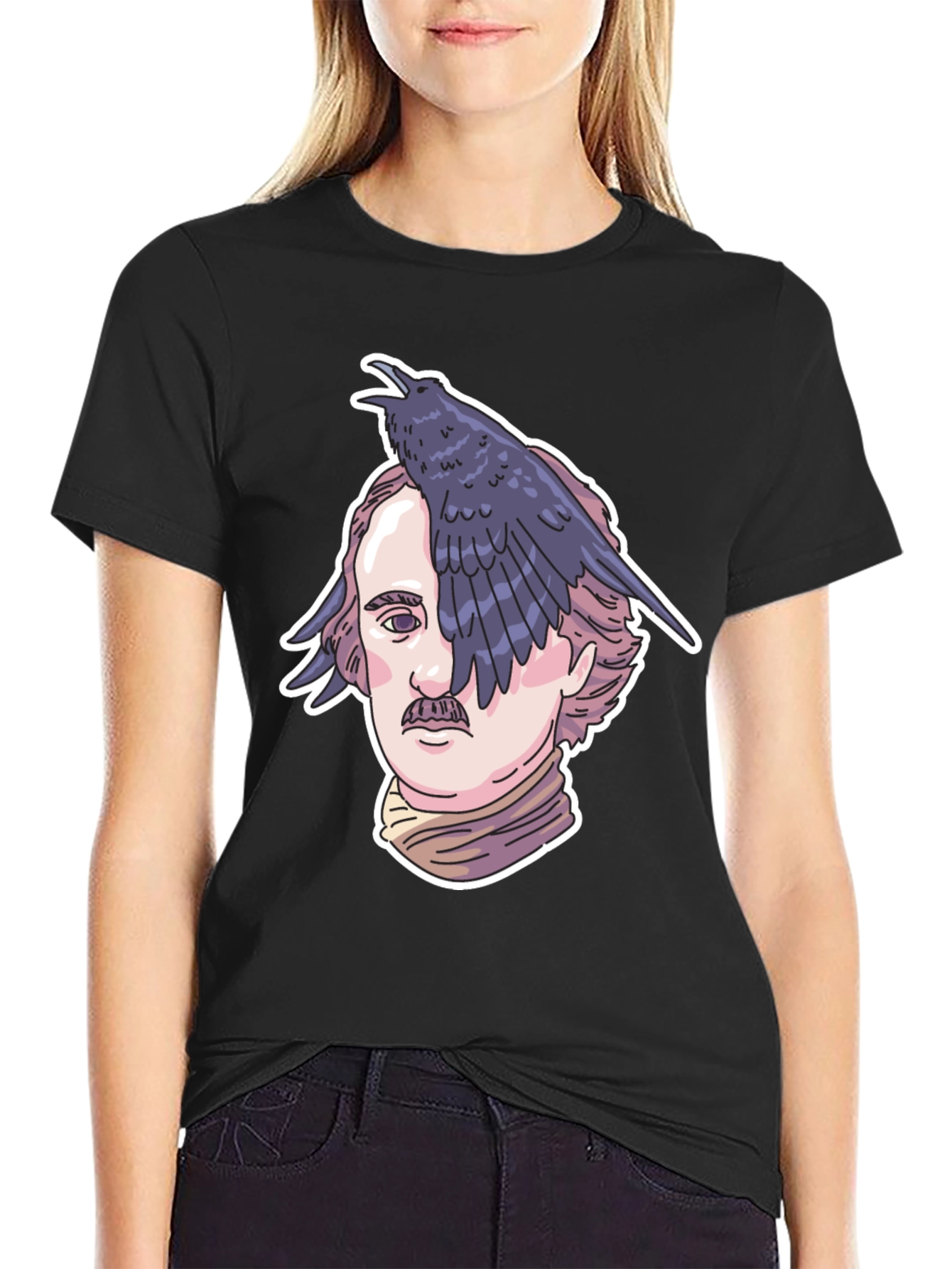 Edgar Allan Poe Raven Graphic Tee - Black