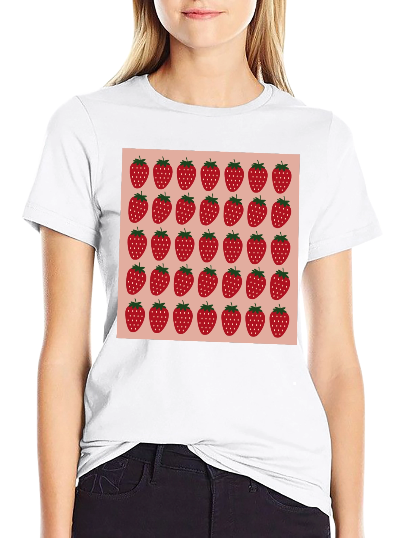 Strawberry Pattern Black T-Shirt