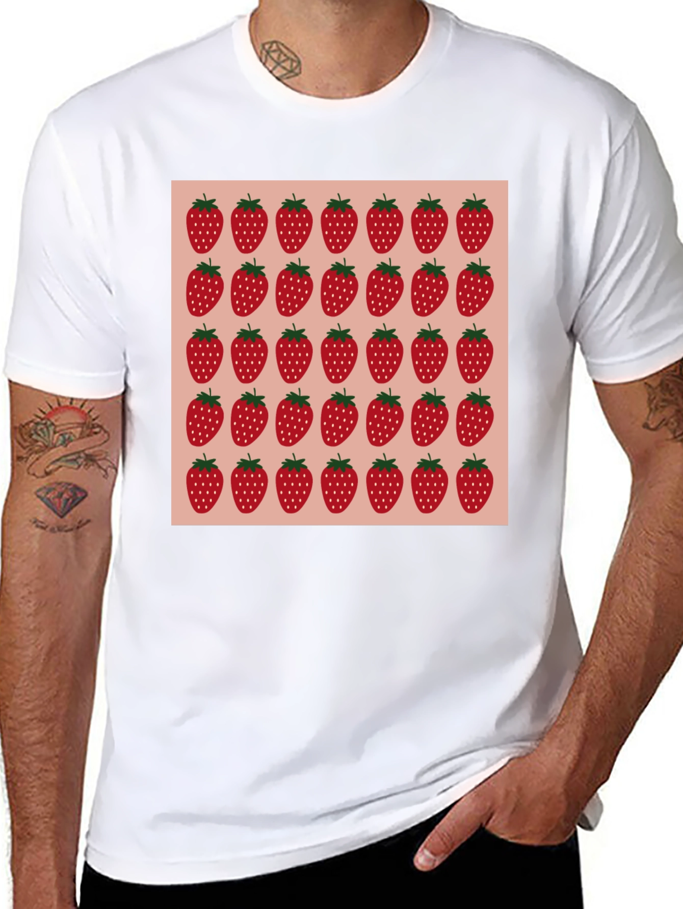 Strawberry Pattern Black T-Shirt