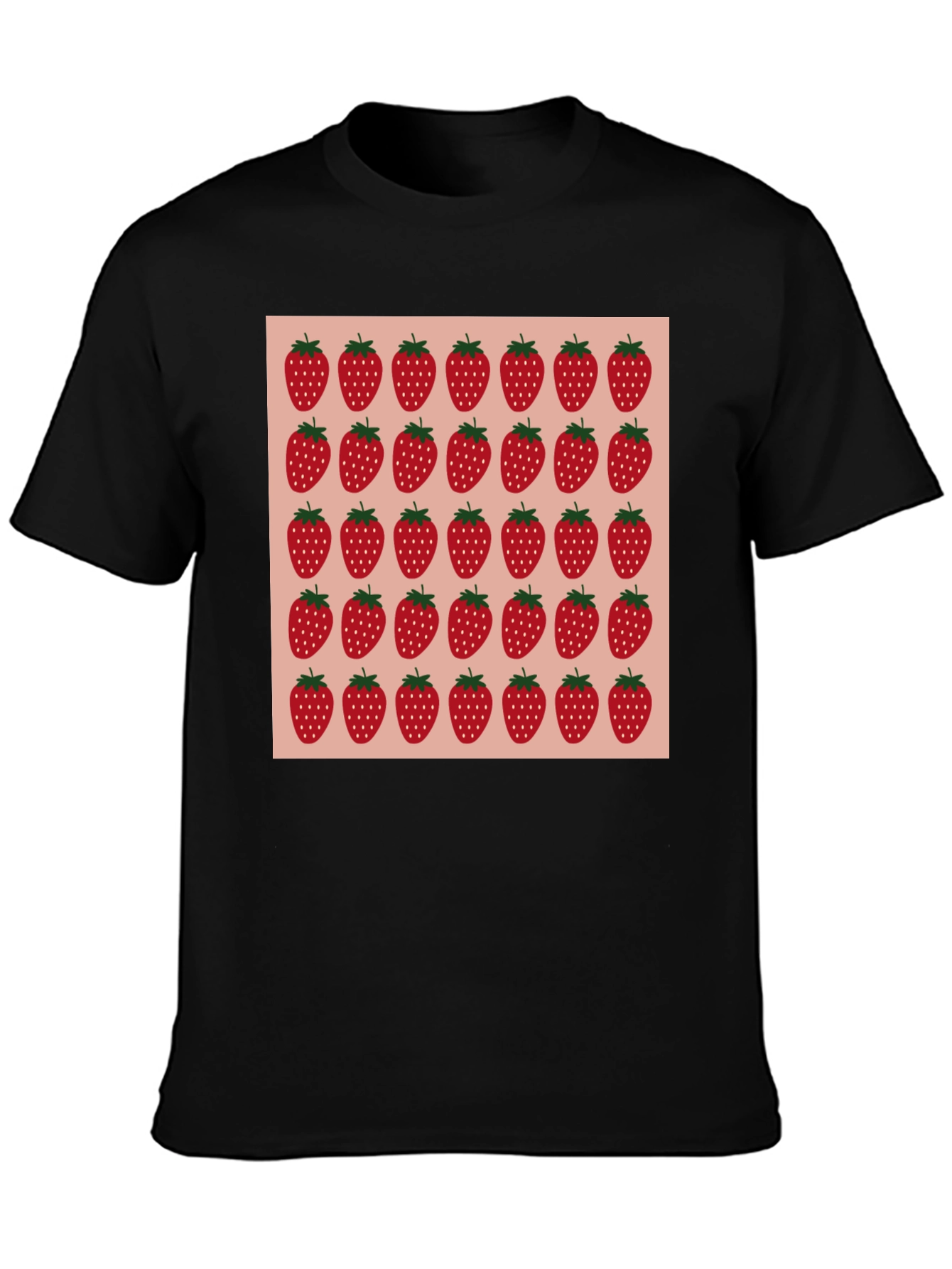 Strawberry Pattern Black T-Shirt
