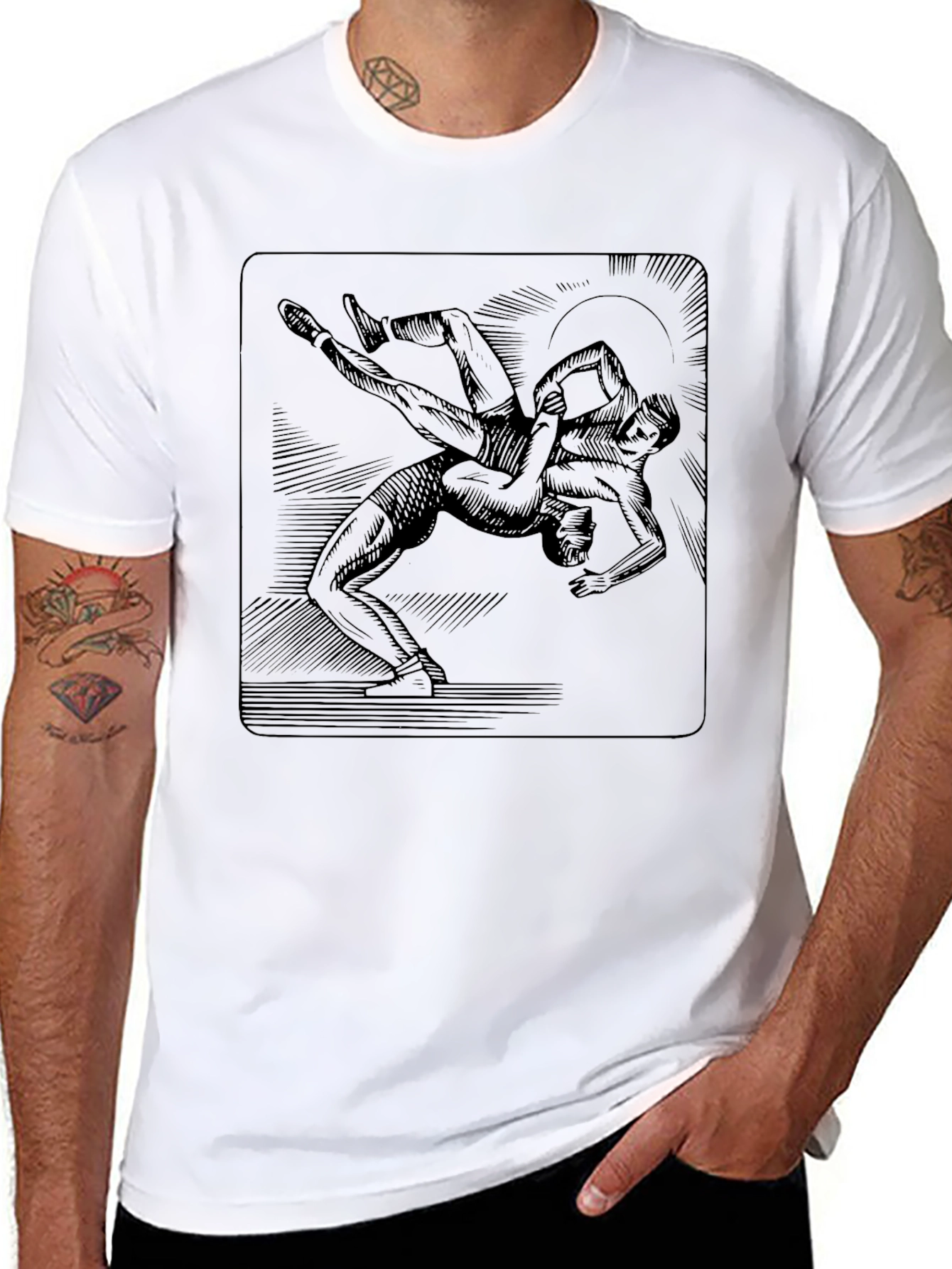 Wrestling Graphic Tee - Black Cotton Shirt