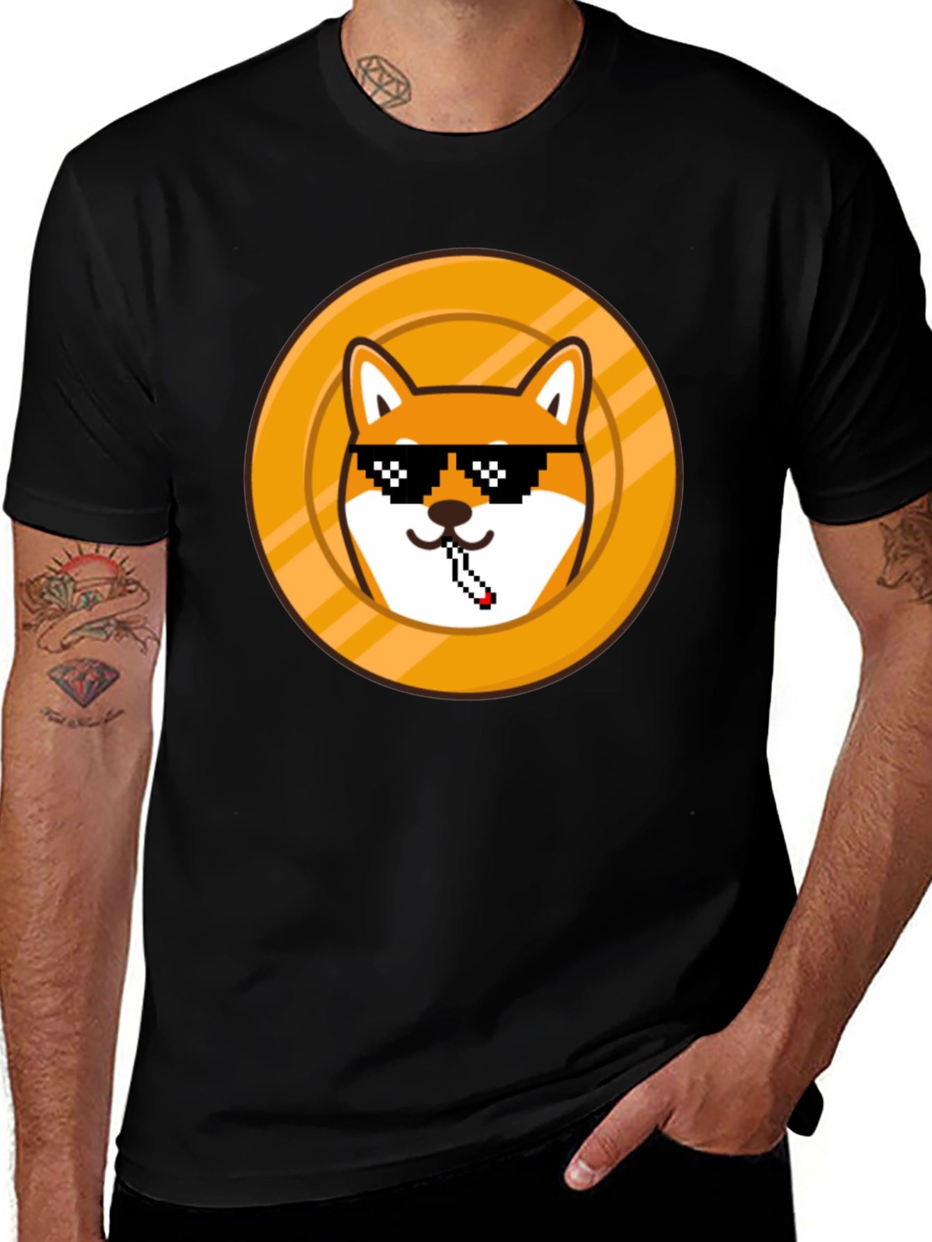 Doge Coin Pixel Art Black T-Shirt