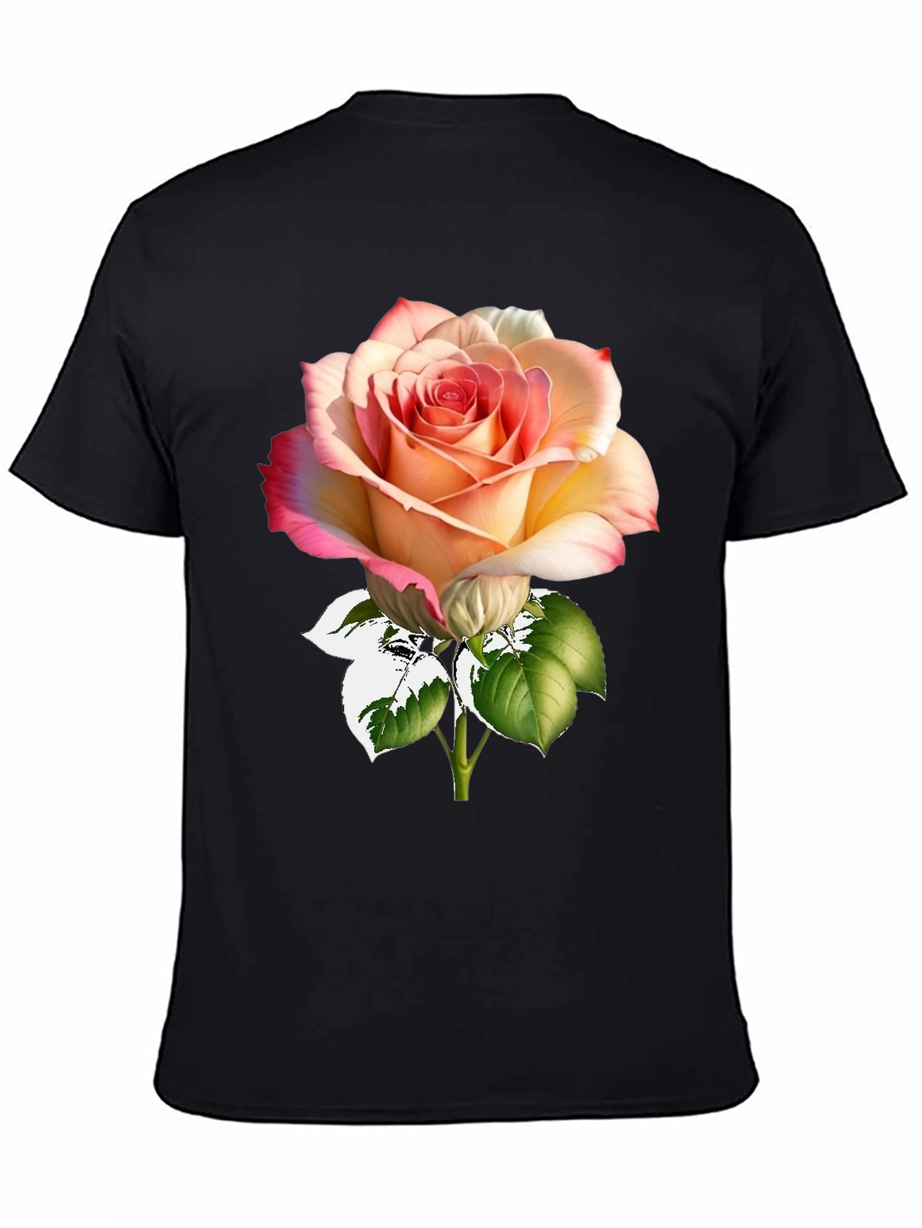 Rose Print Black T-Shirt