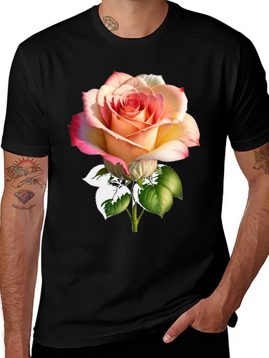Rose Print Black T-Shirt
