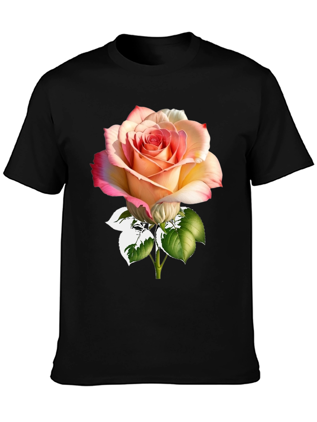 Rose Print Black T-Shirt
