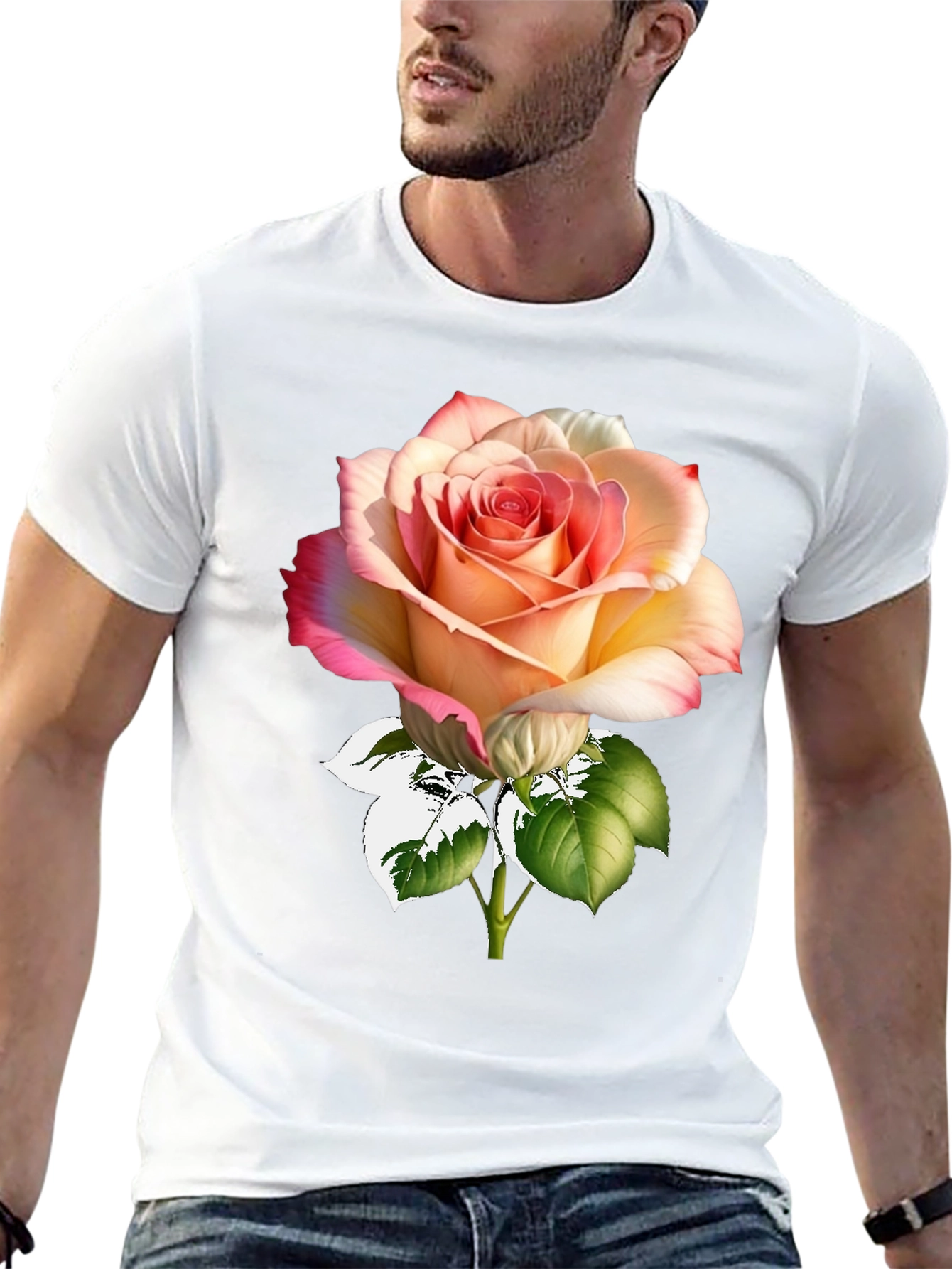 Rose Print Black T-Shirt