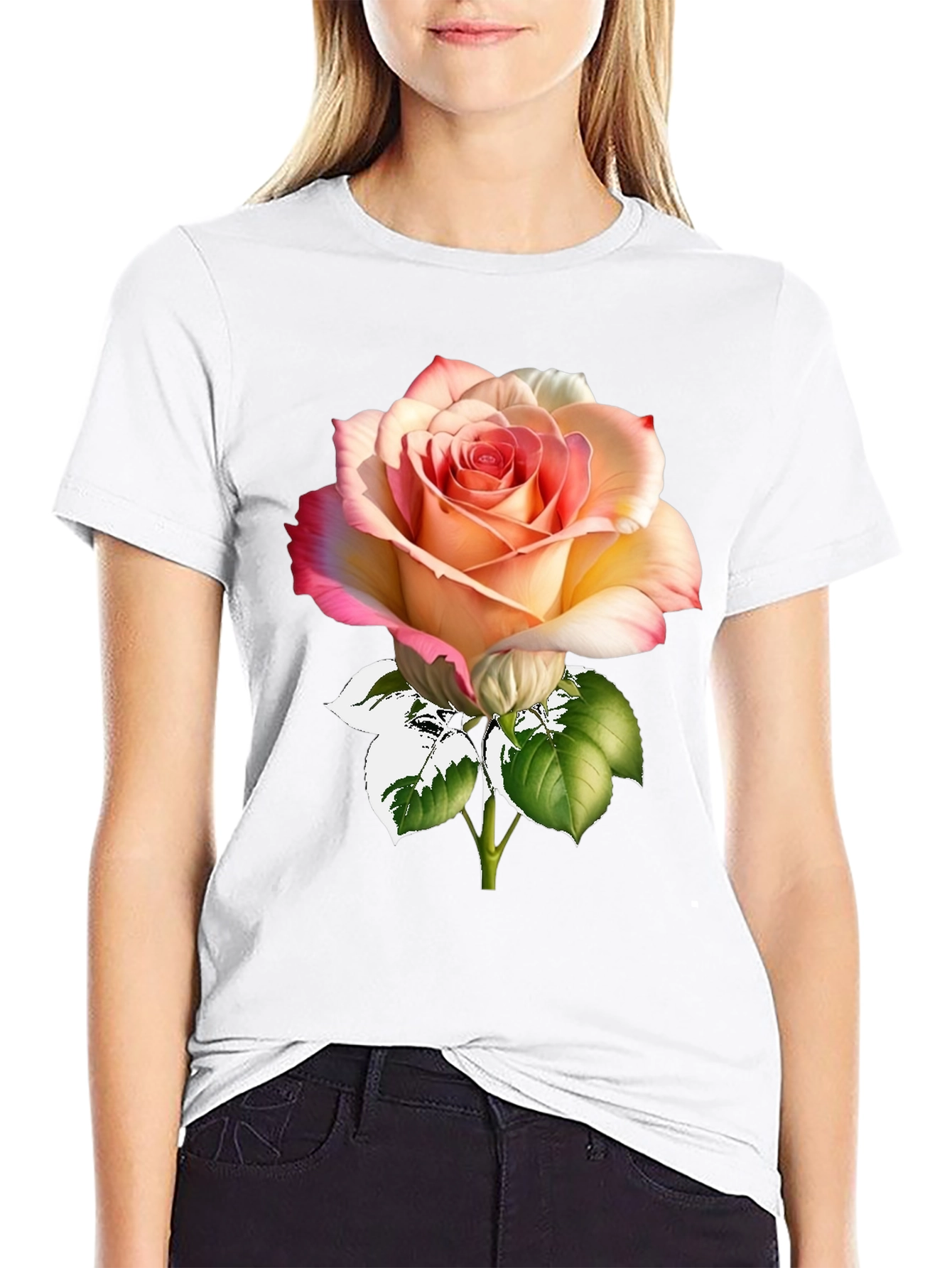 Rose Print Black T-Shirt