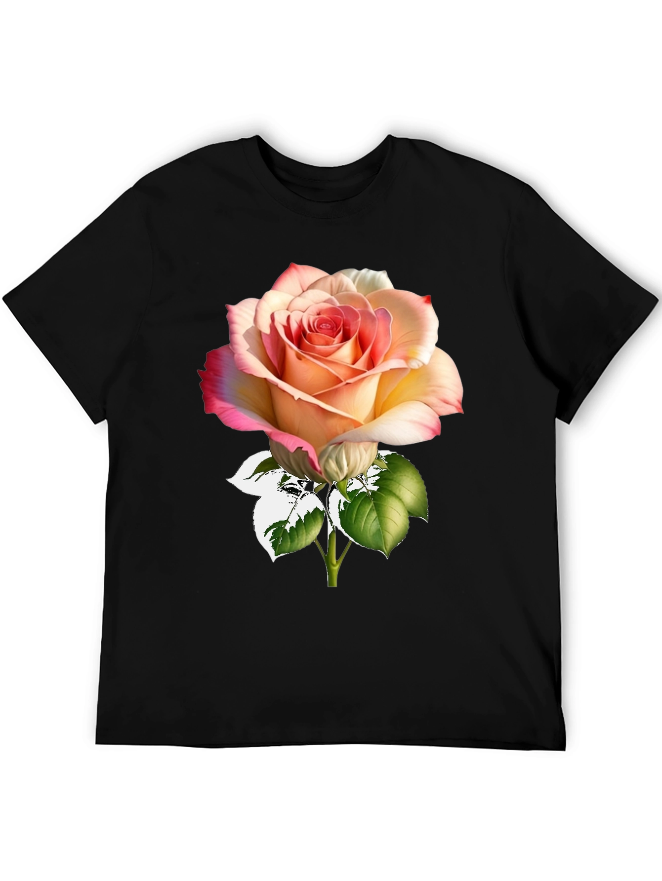 Rose Print Black T-Shirt