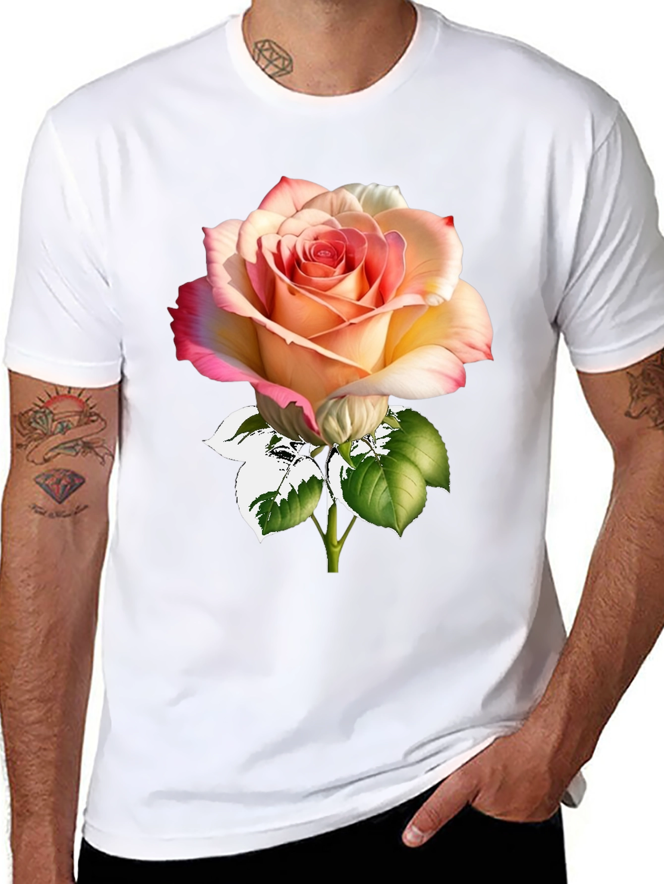 Rose Print Black T-Shirt