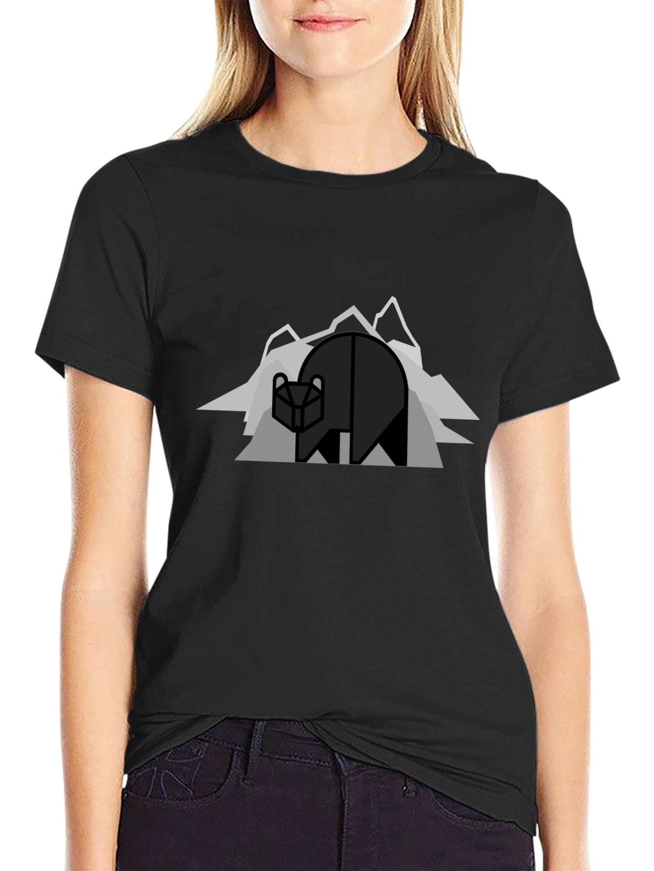 Geometric Bear Graphic Tee - Modern Mountain Design