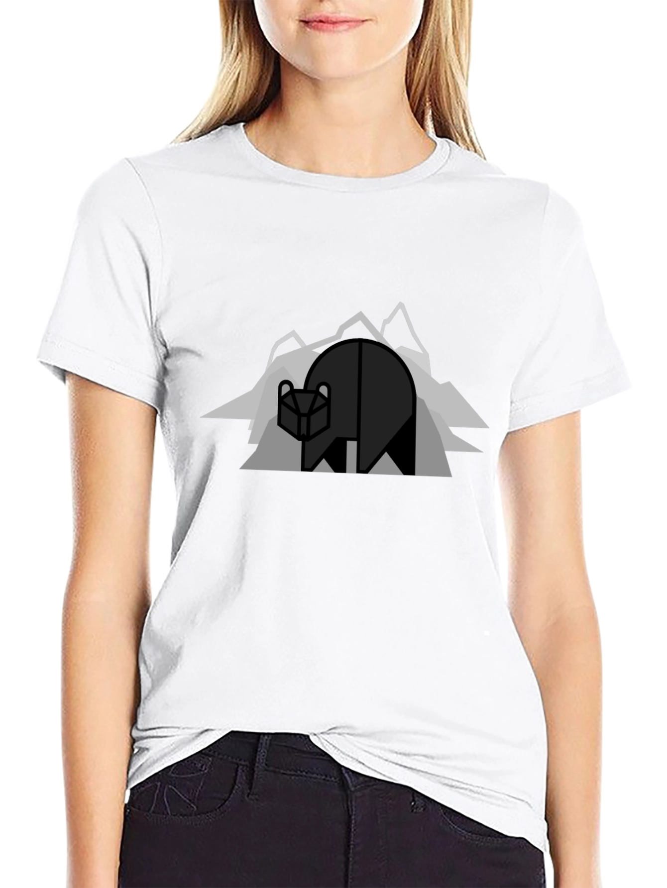 Geometric Bear Graphic Tee - Modern Mountain Design