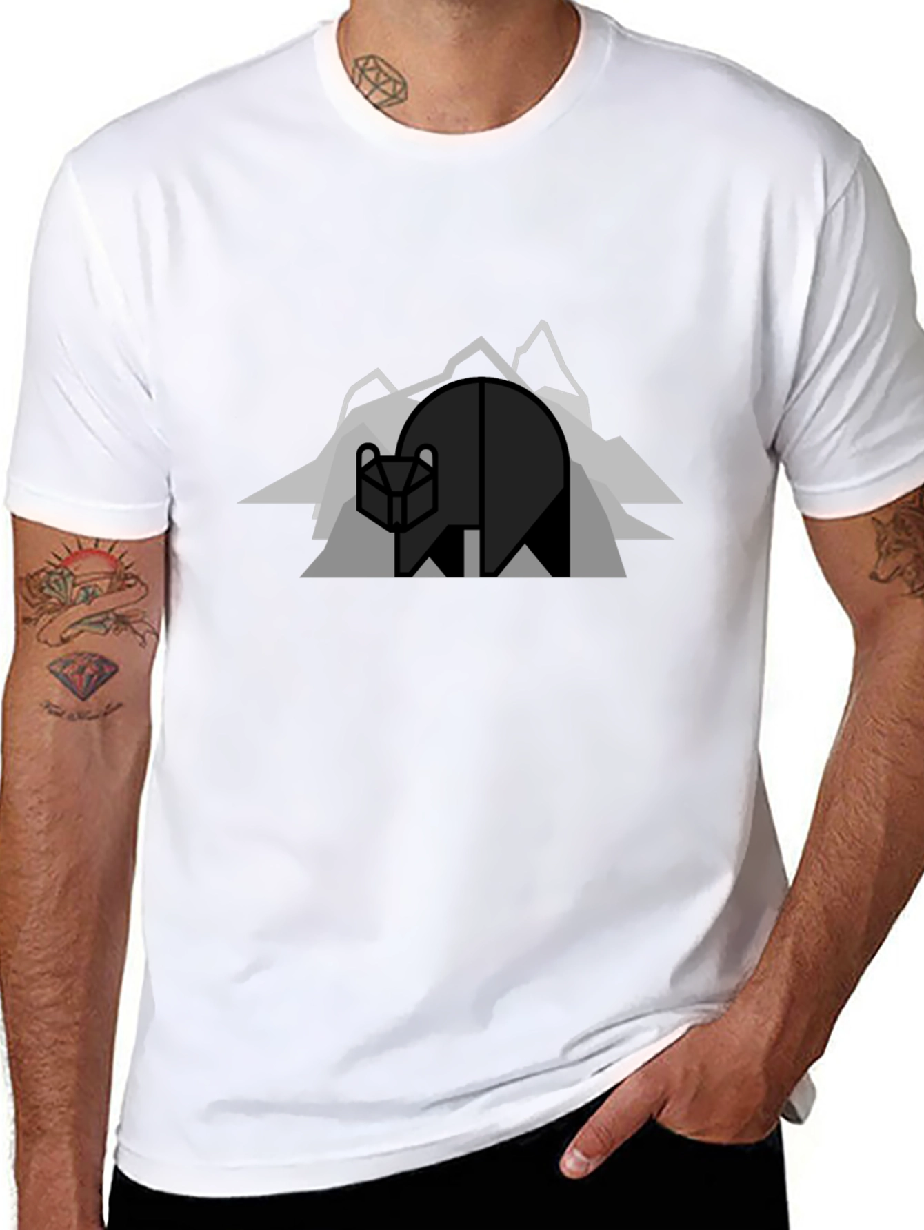 Geometric Bear Graphic Tee - Modern Mountain Design