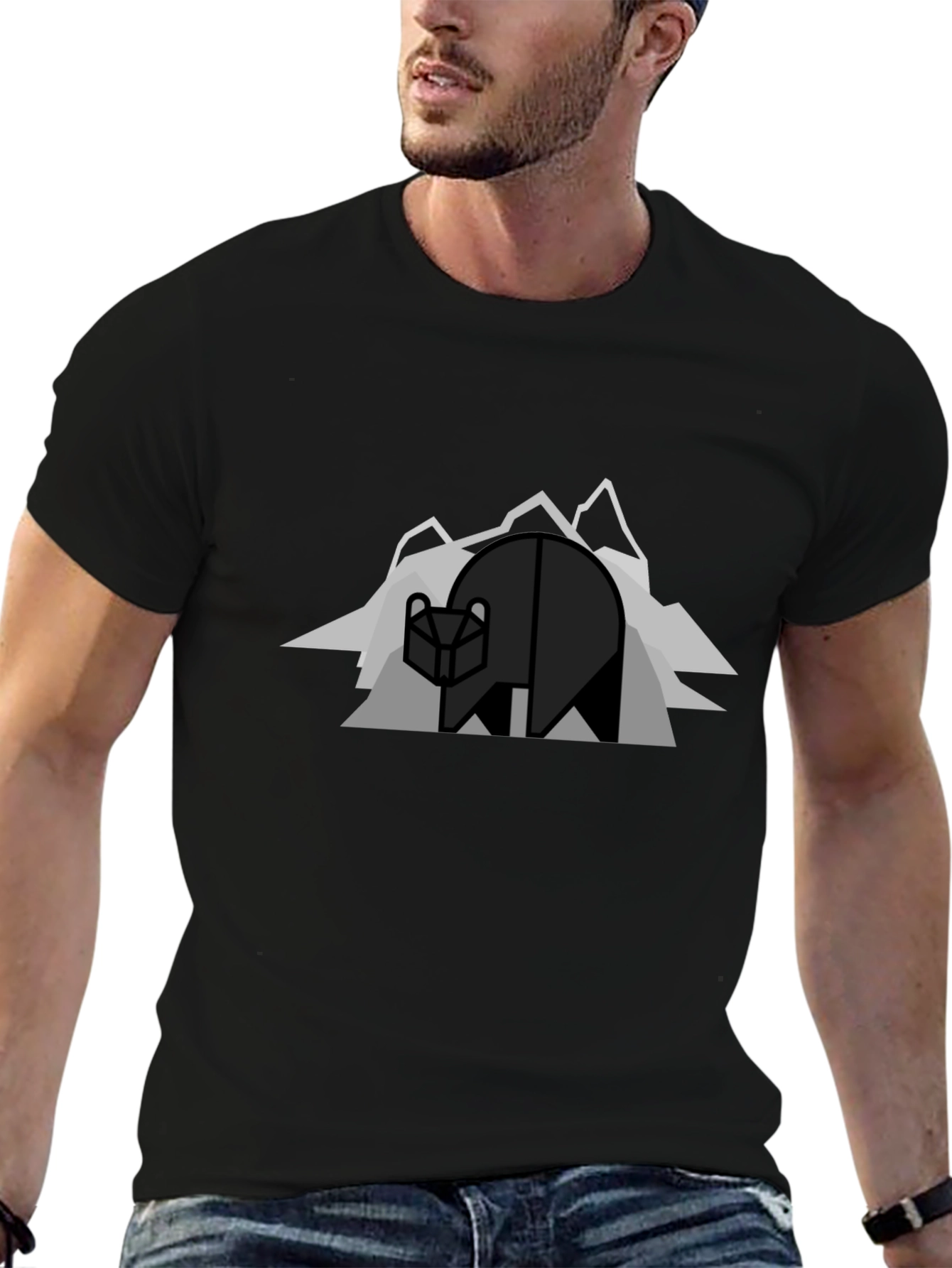 Geometric Bear Graphic Tee - Modern Mountain Design