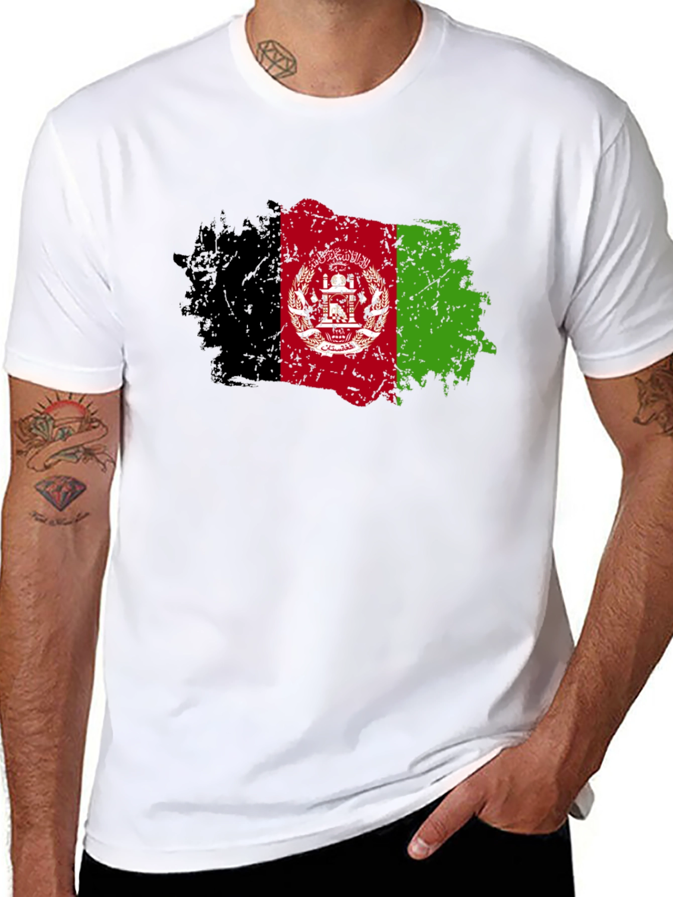 Afghanistan Flag T-Shirt - Distressed Grunge Style