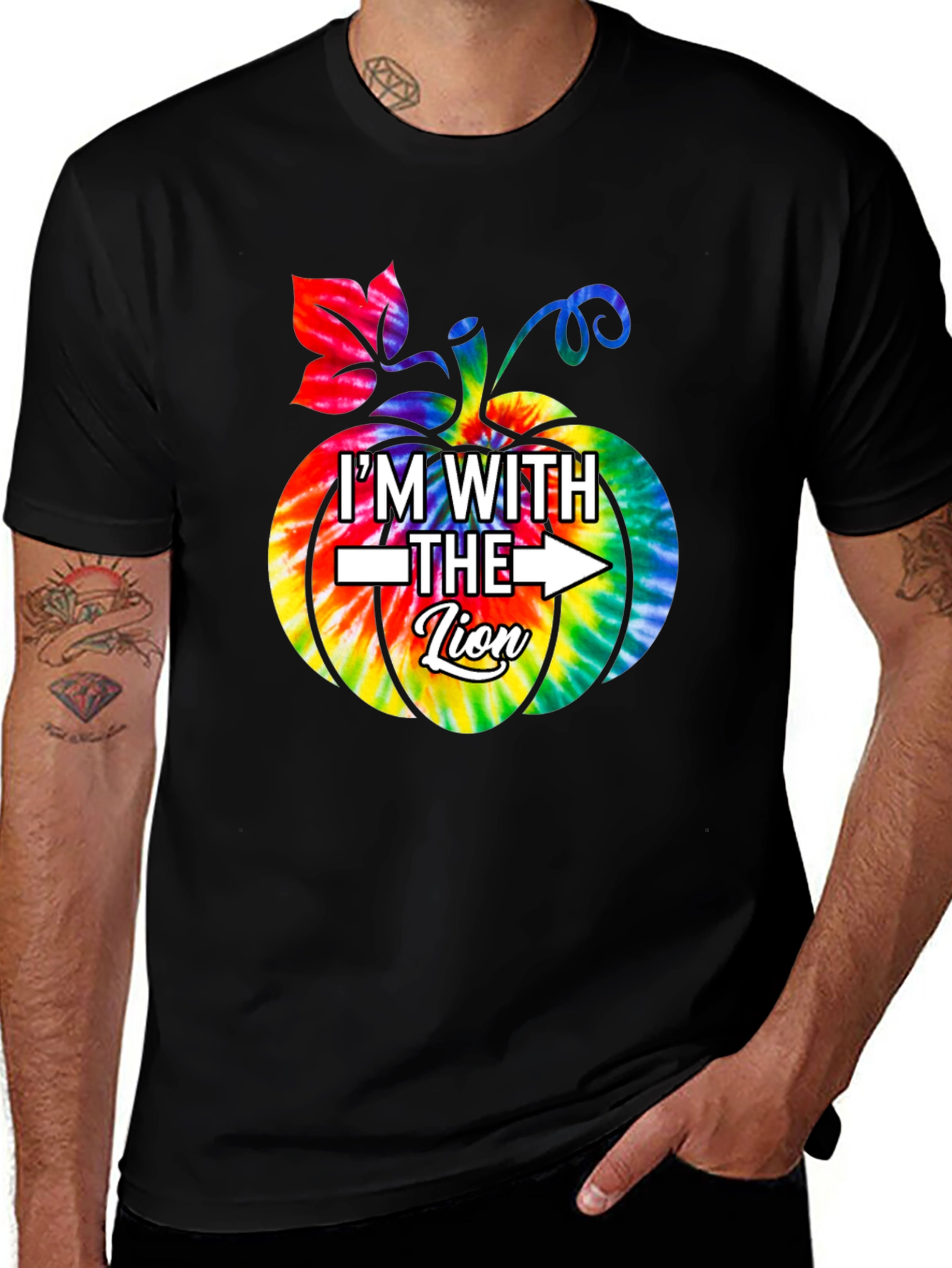 Im With the Lion Tie Dye Pumpkin Halloween T-Shirt