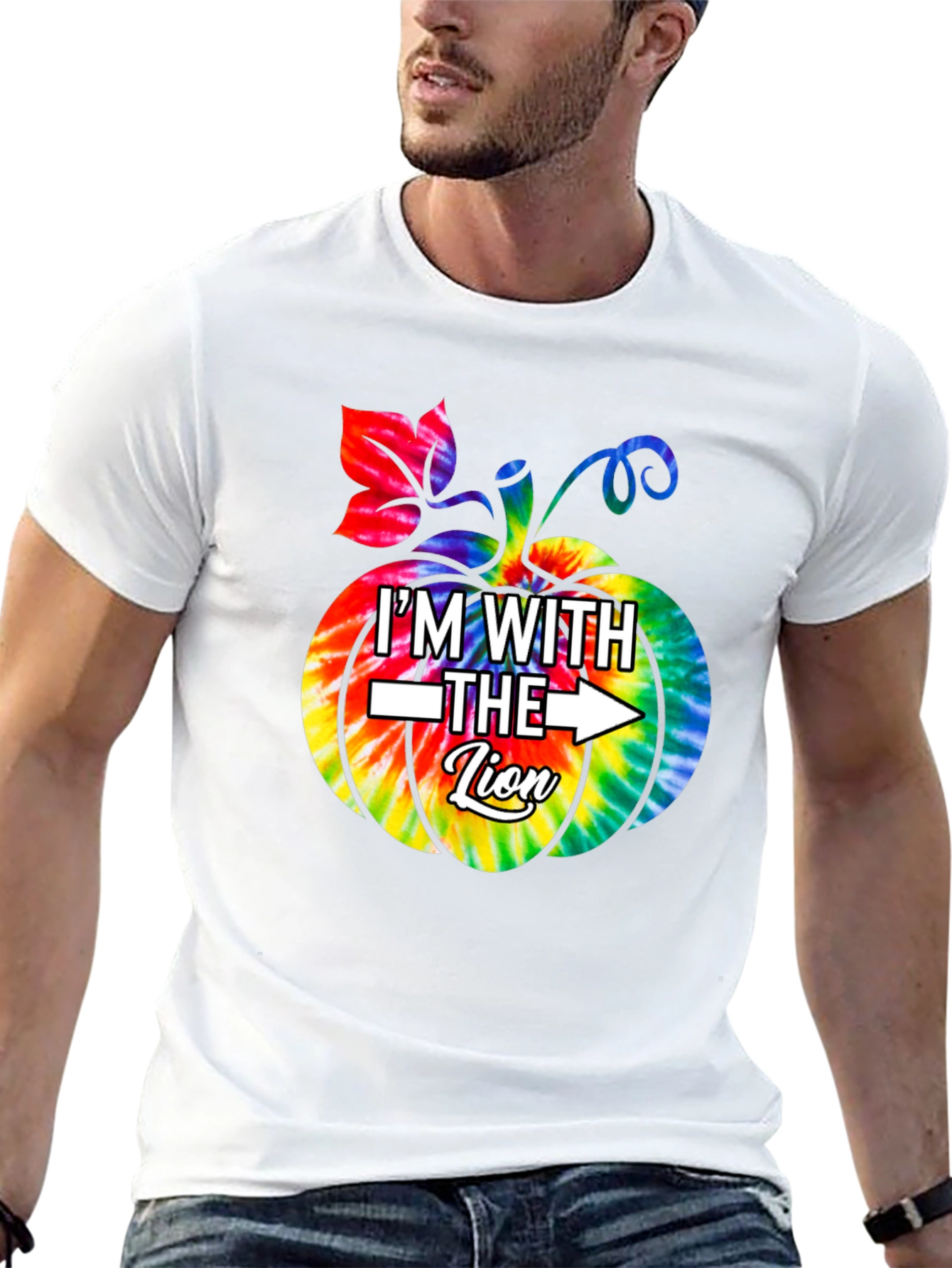 Im With the Lion Tie Dye Pumpkin Halloween T-Shirt