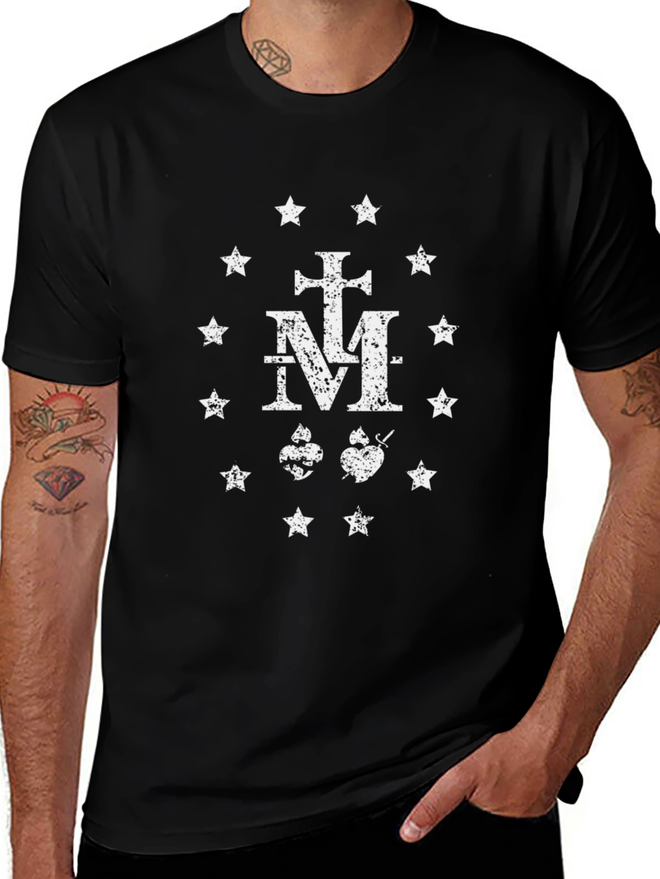 Distressed Miraculous Medal Graphic T-Shirt