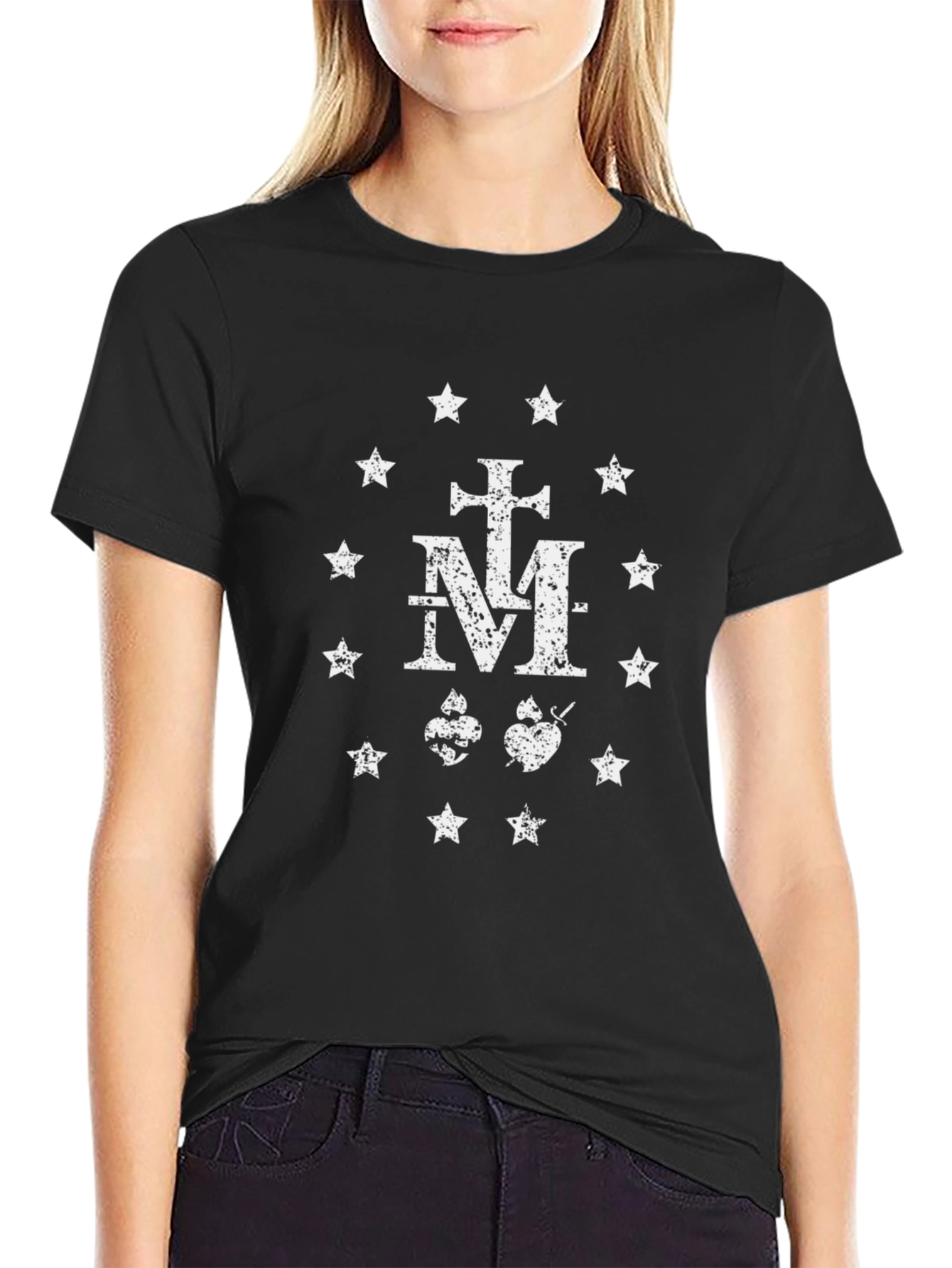 Distressed Miraculous Medal Graphic T-Shirt