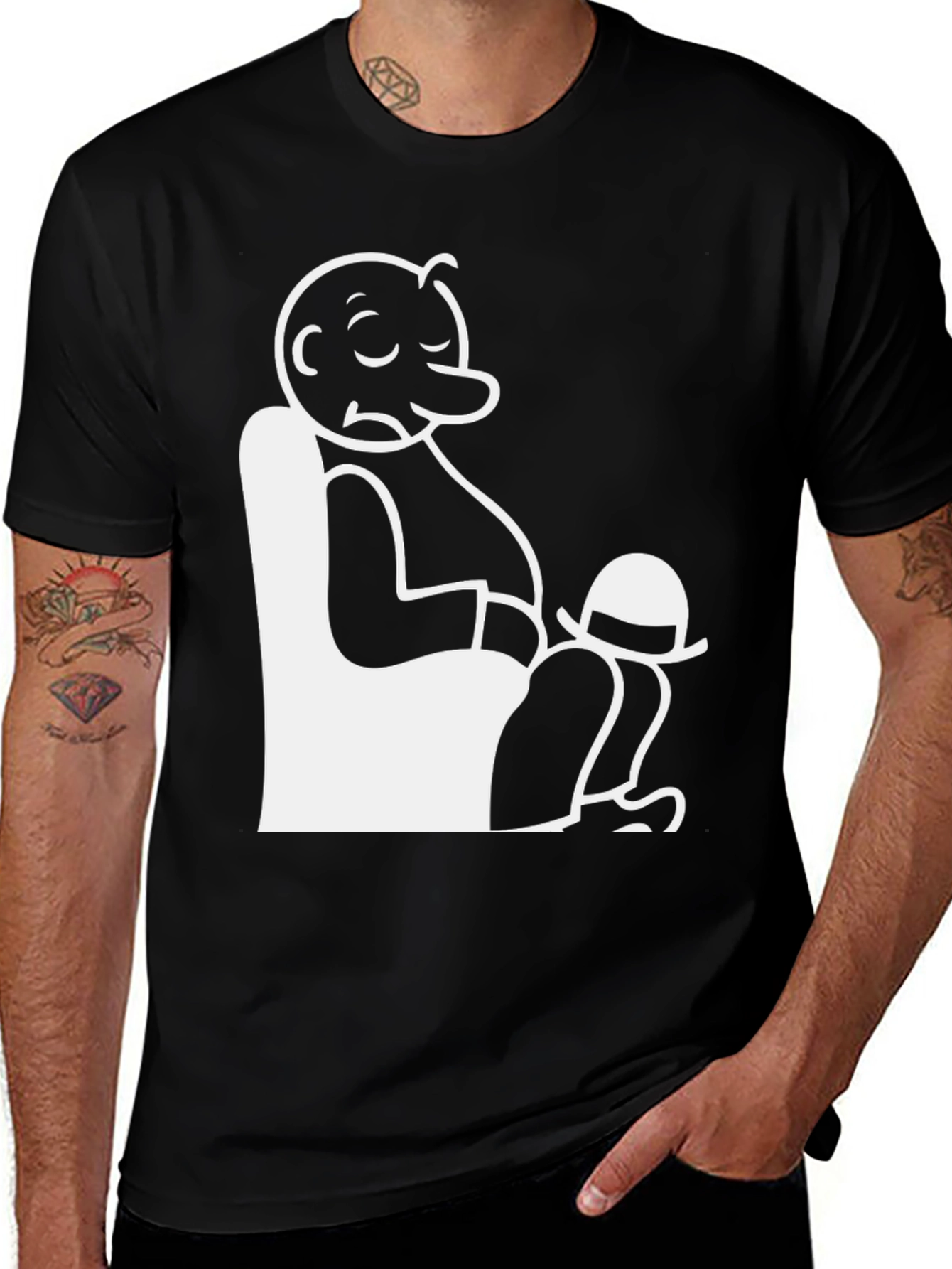Comfy Cartoon Character Graphic Tee - Black