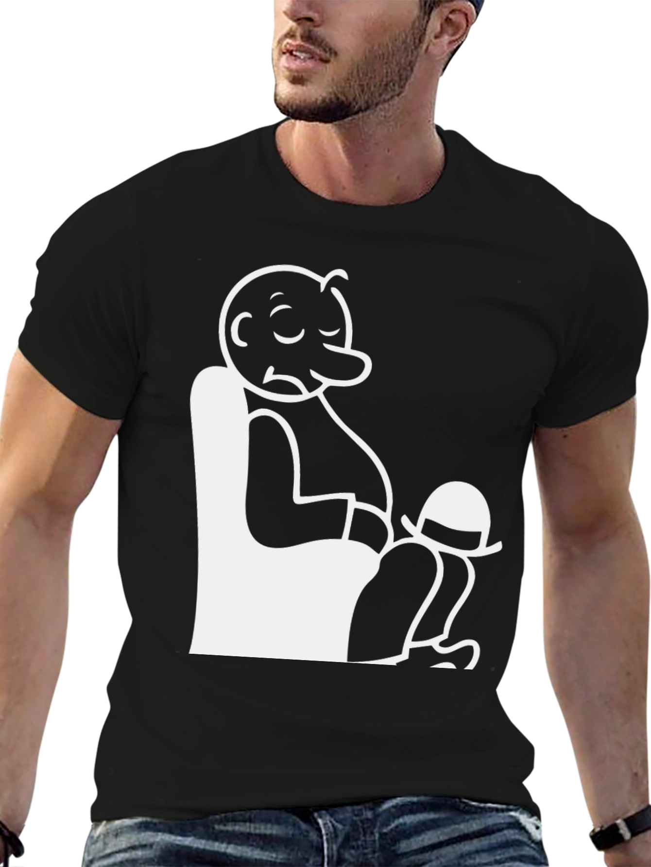 Comfy Cartoon Character Graphic Tee - Black