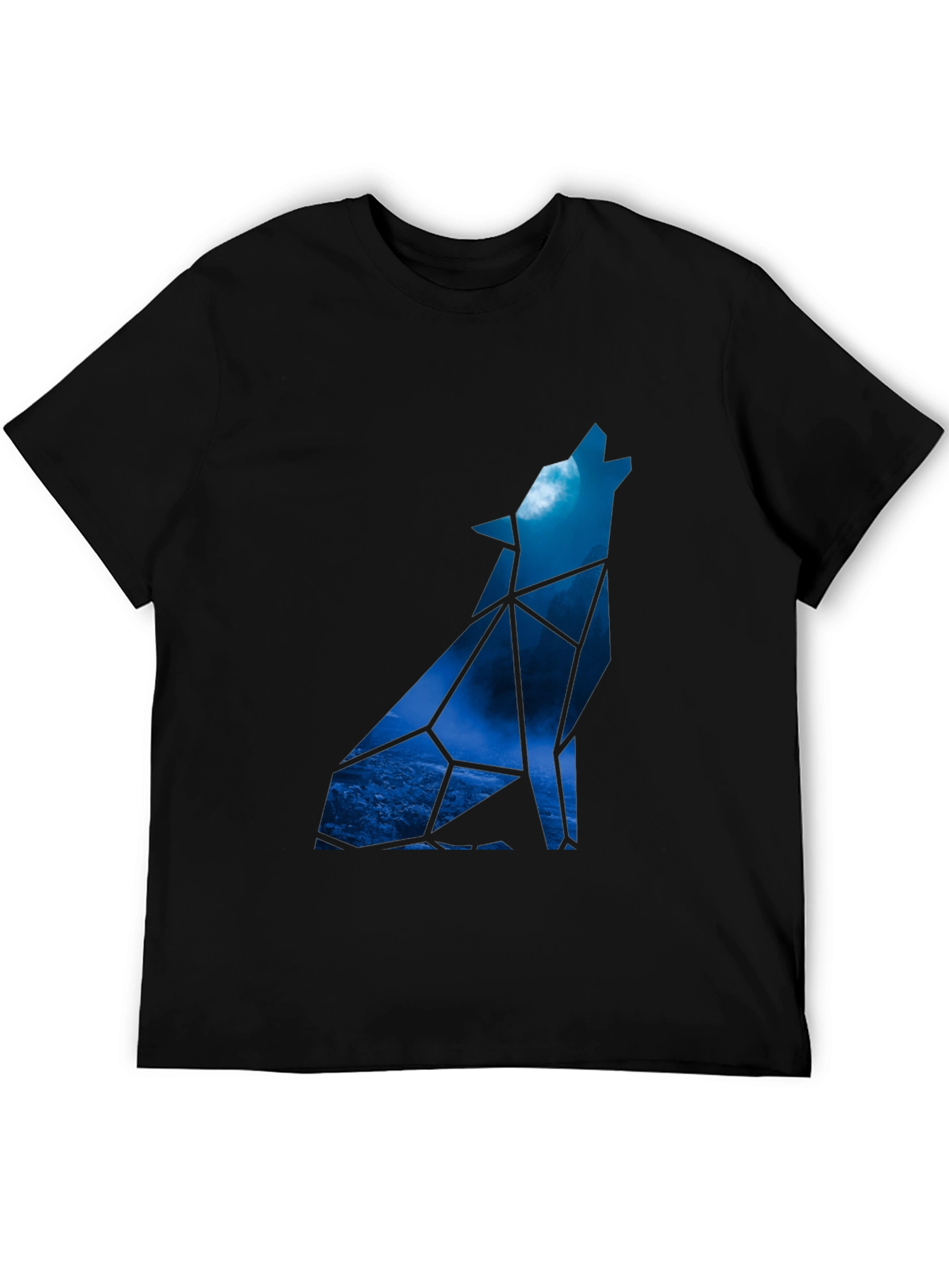 Geometric Wolf Howling at Moon Graphic Tee
