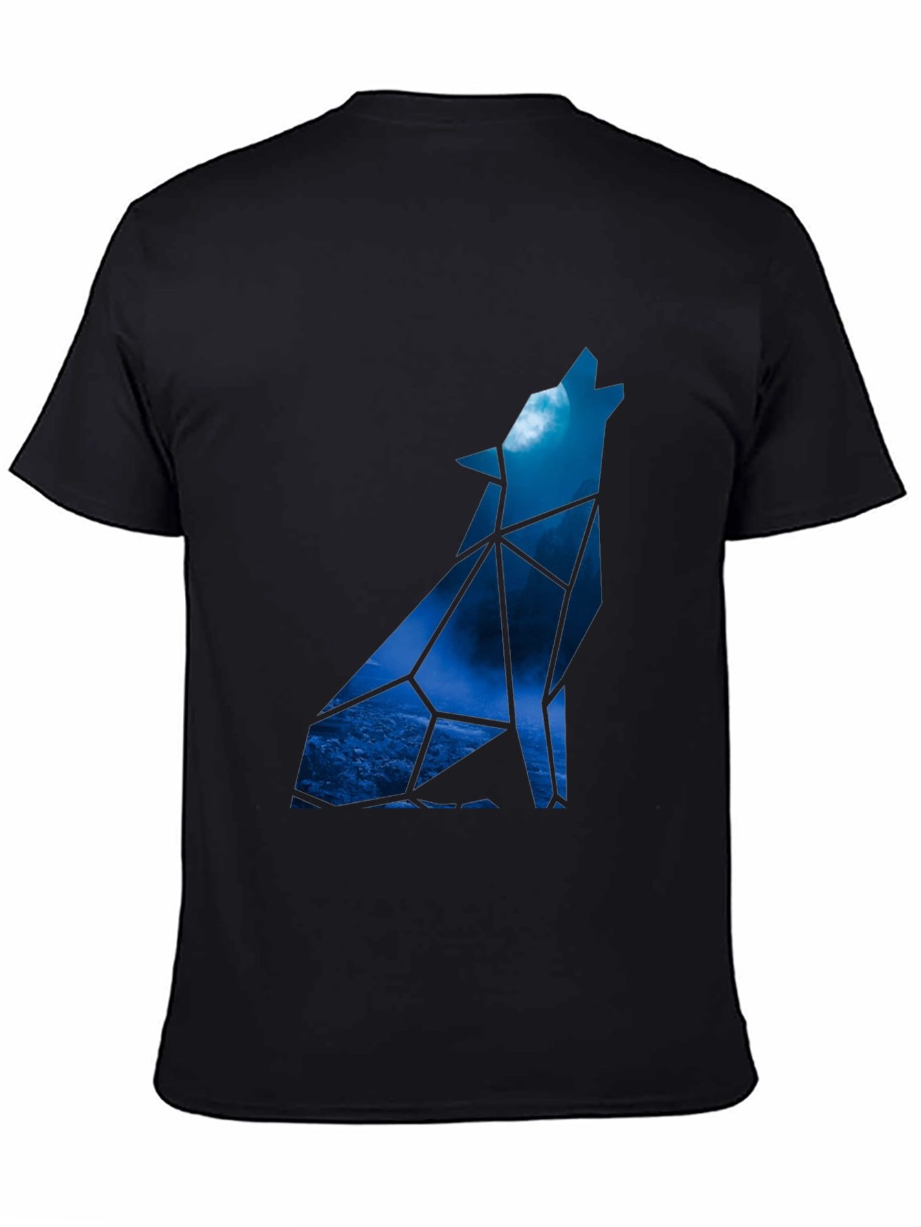 Geometric Wolf Howling at Moon Graphic Tee