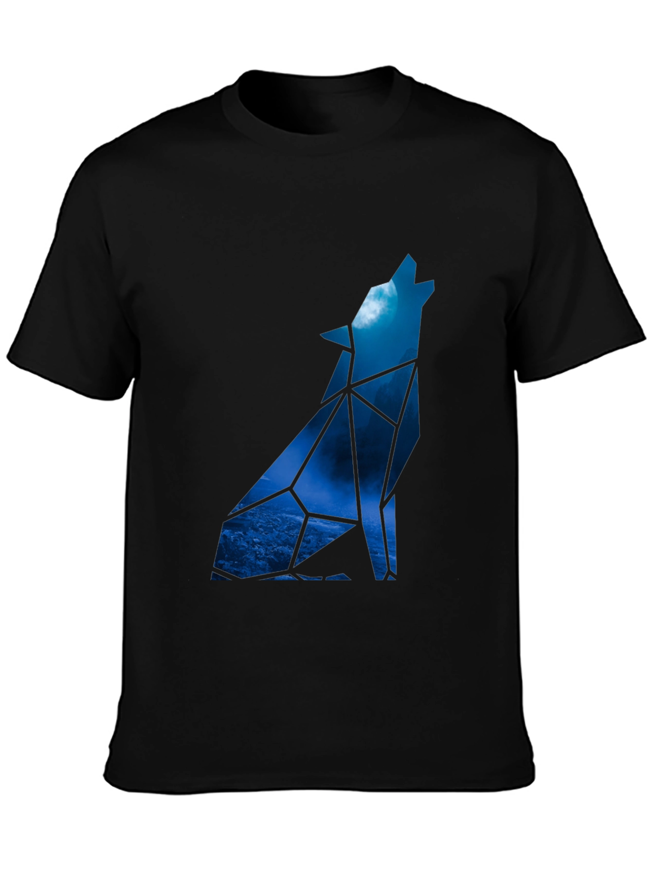 Geometric Wolf Howling at Moon Graphic Tee