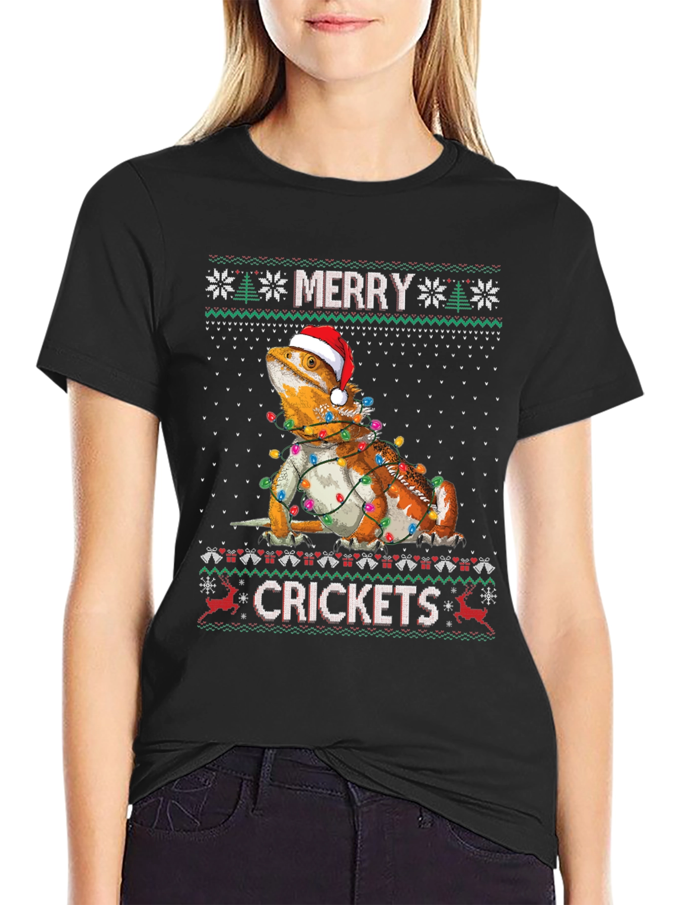 Merry Crickets Bearded Dragon Ugly Christmas Sweater T-Shirt