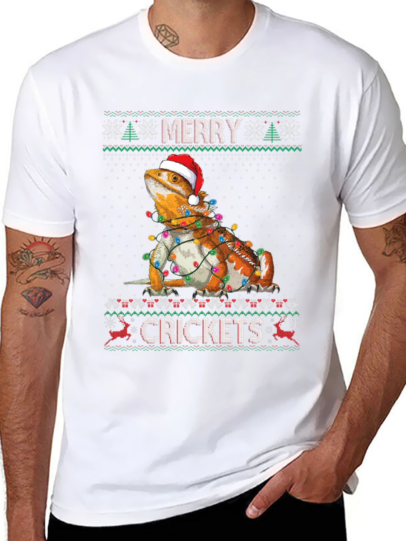 Merry Crickets Bearded Dragon Ugly Christmas Sweater T-Shirt