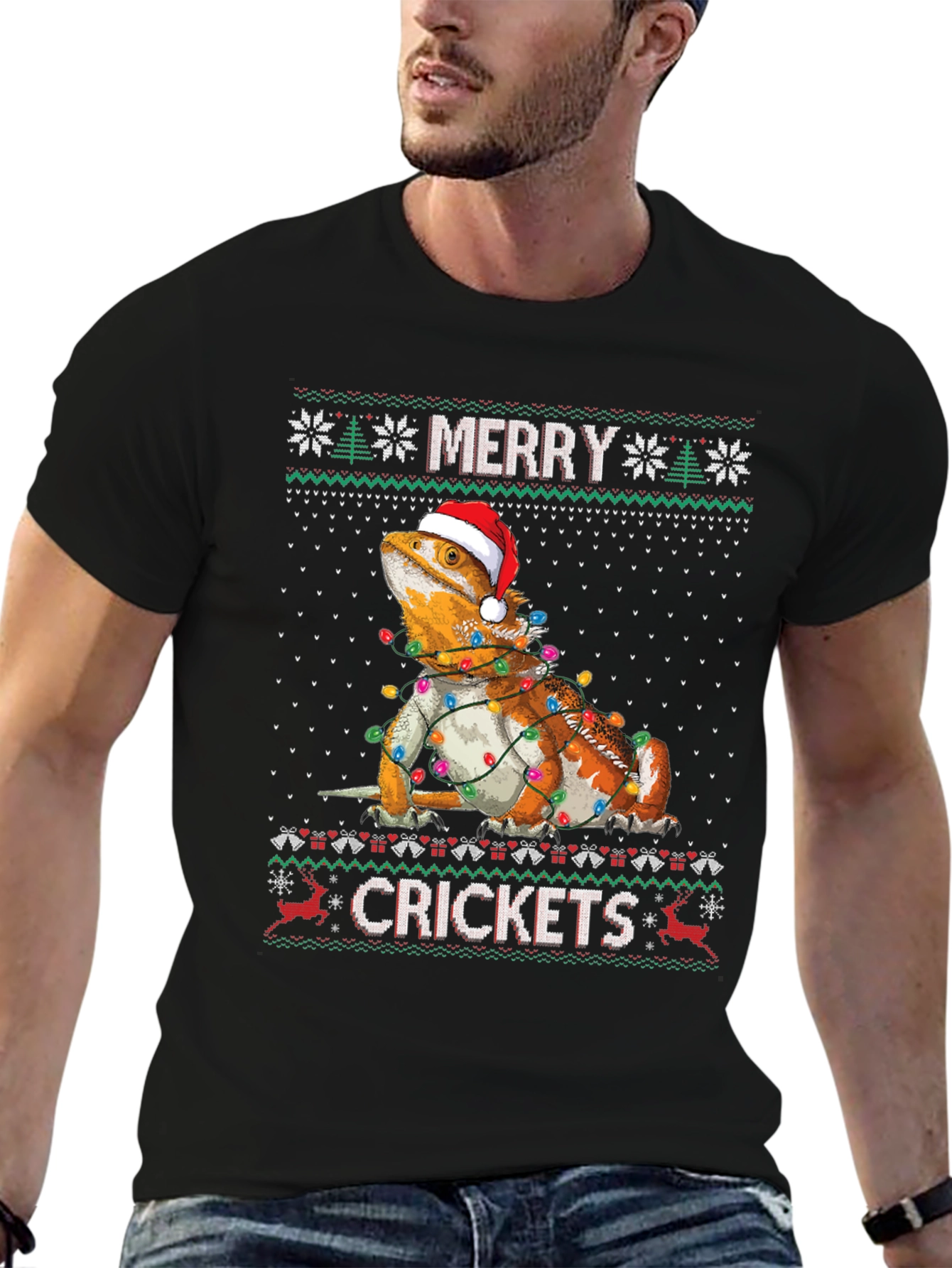 Merry Crickets Bearded Dragon Ugly Christmas Sweater T-Shirt