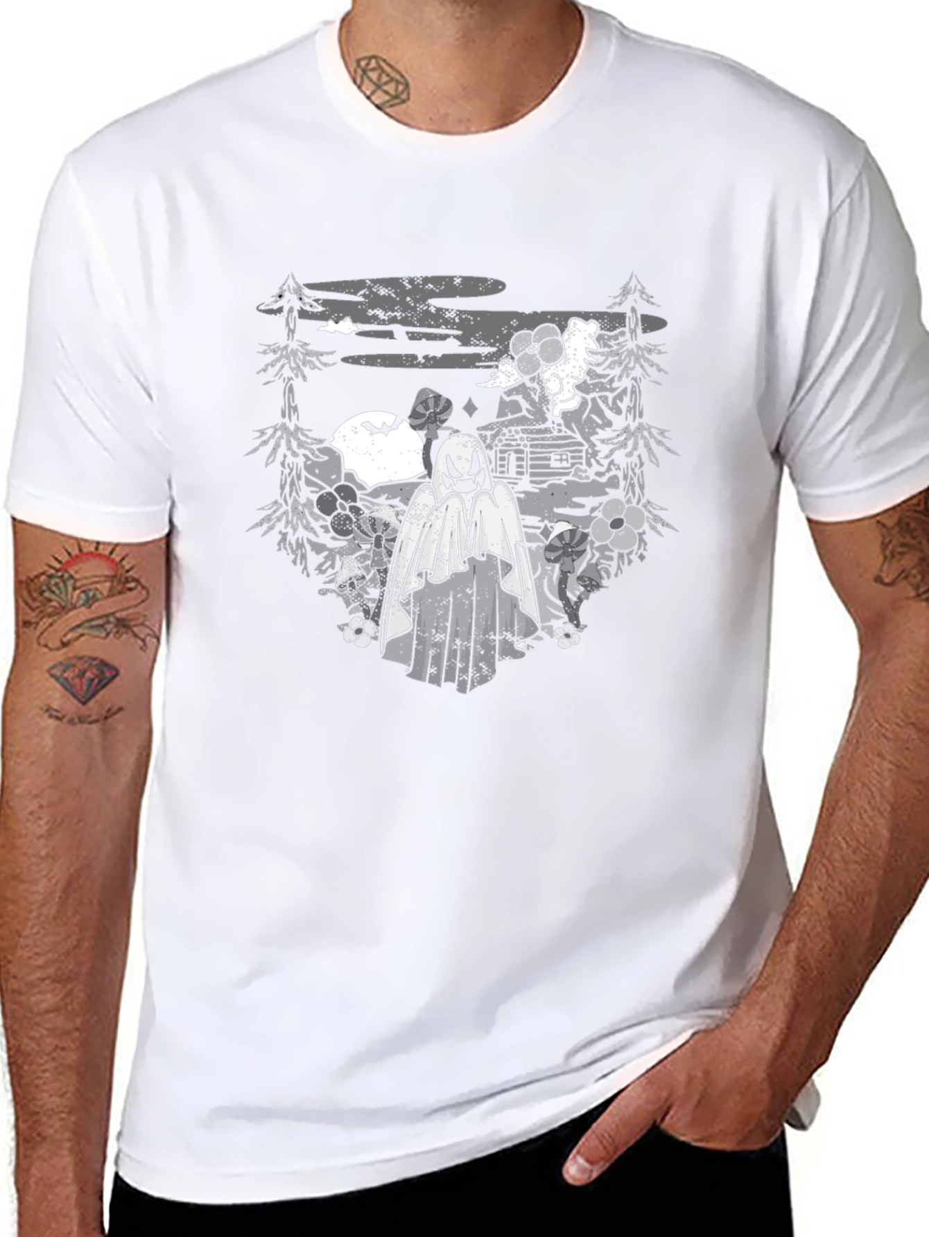 Spooky Ghost Landscape Graphic Tee