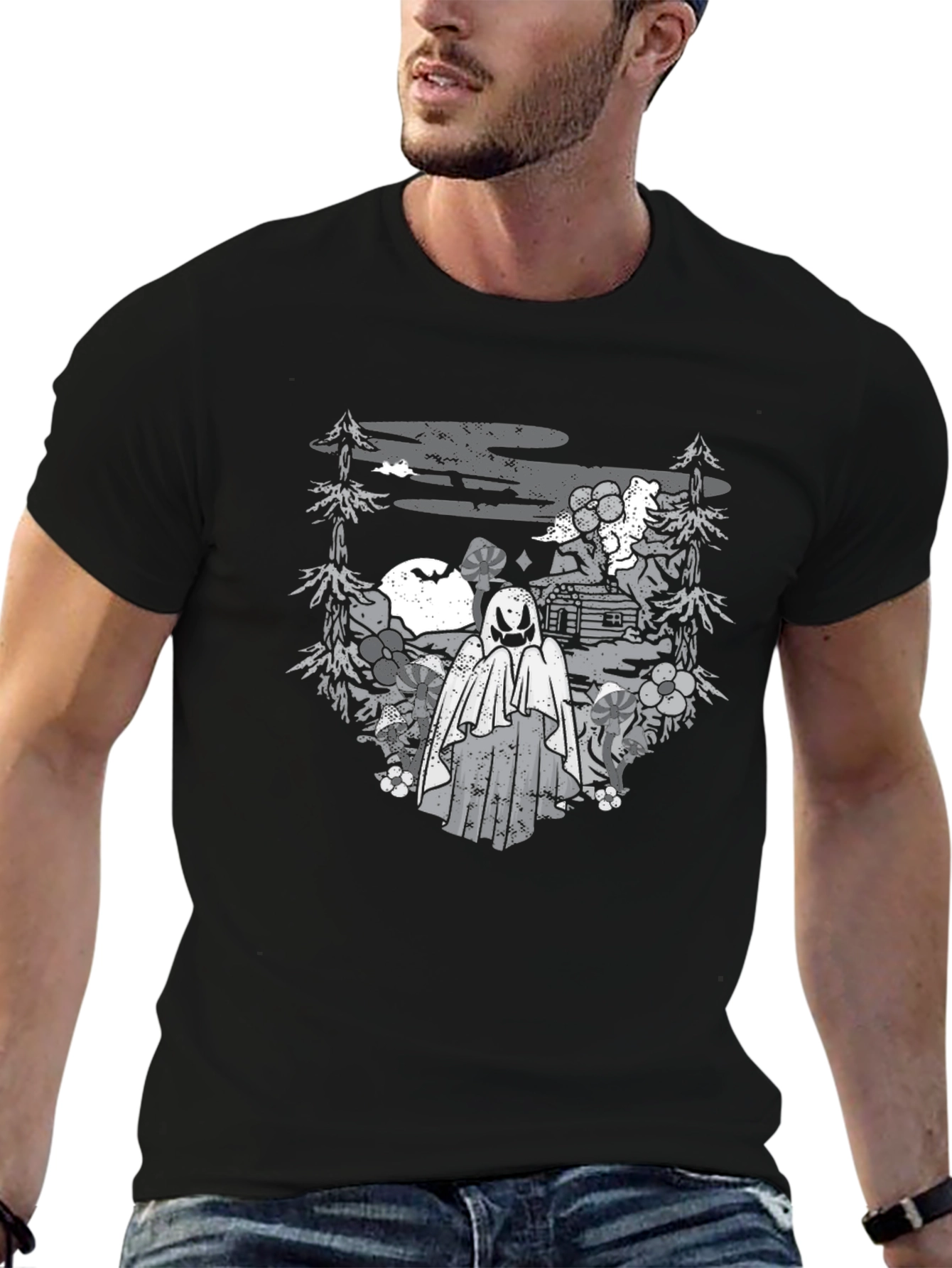 Spooky Ghost Landscape Graphic Tee
