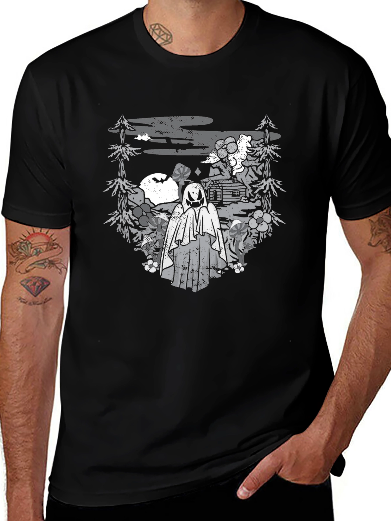 Spooky Ghost Landscape Graphic Tee