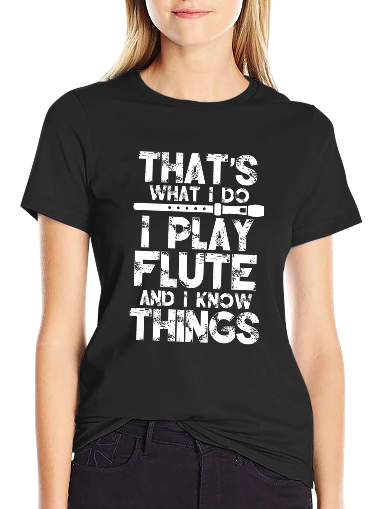 Flute Player Black T-Shirt