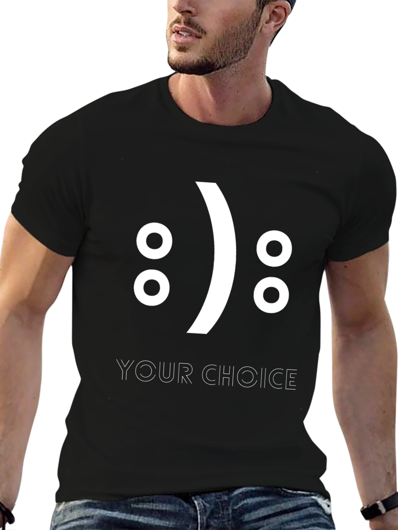 Your Choice Smiley Face Graphic T-Shirt - Black