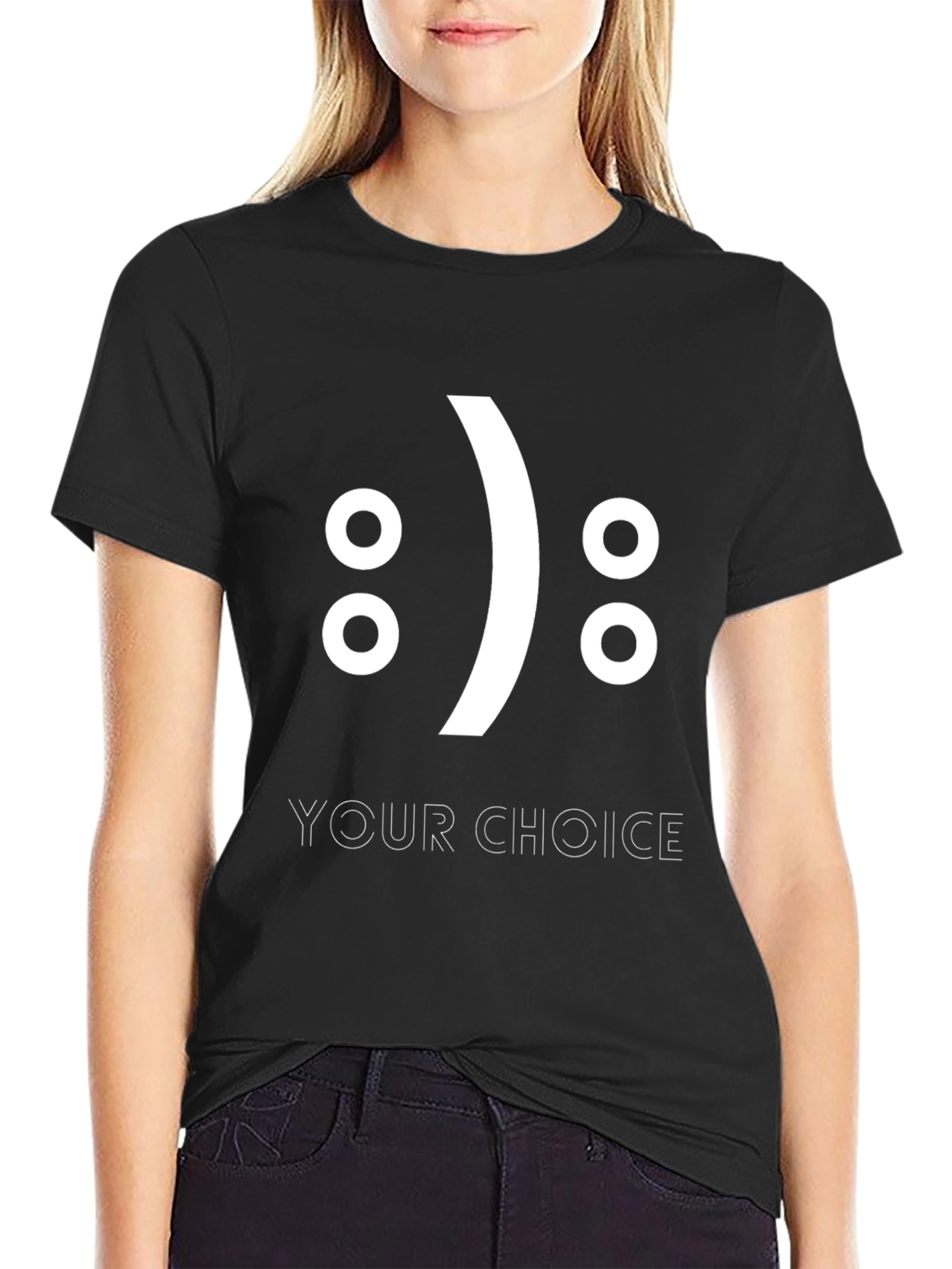 Your Choice Smiley Face Graphic T-Shirt - Black
