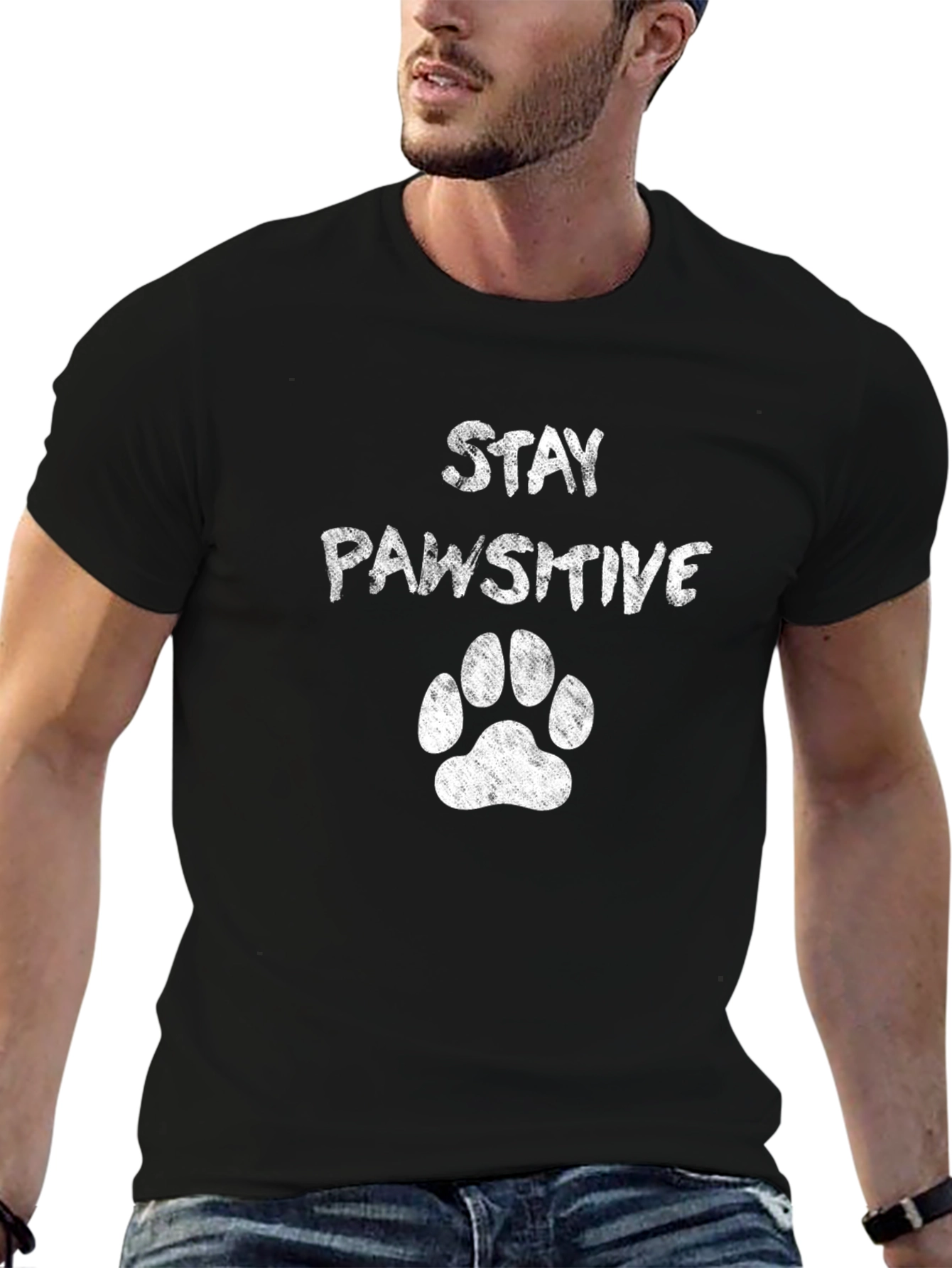Stay Pawsitive Black T-Shirt for Dog Lovers
