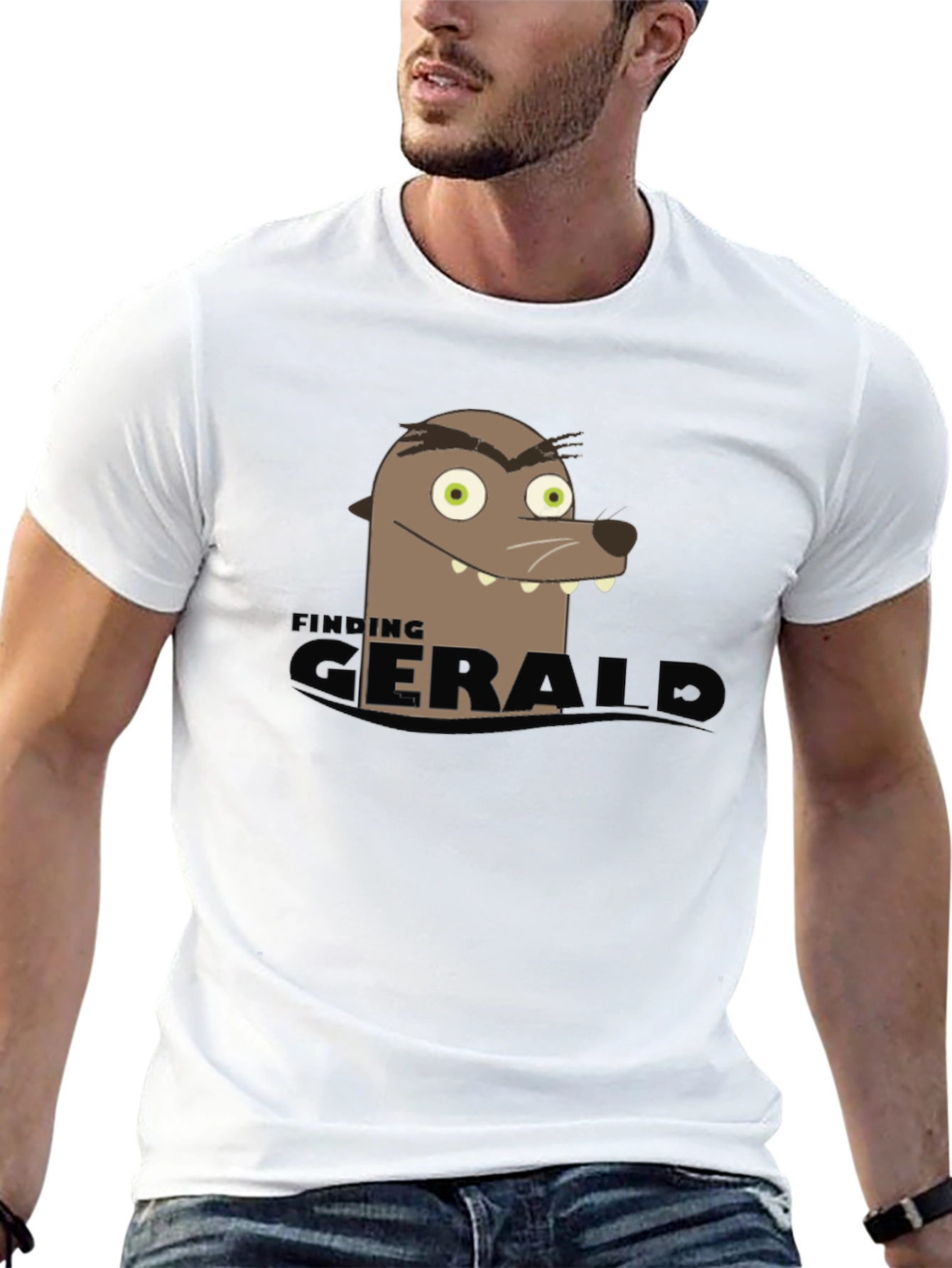 Finding Gerald Black T-Shirt Funny Seal Cartoon Tee