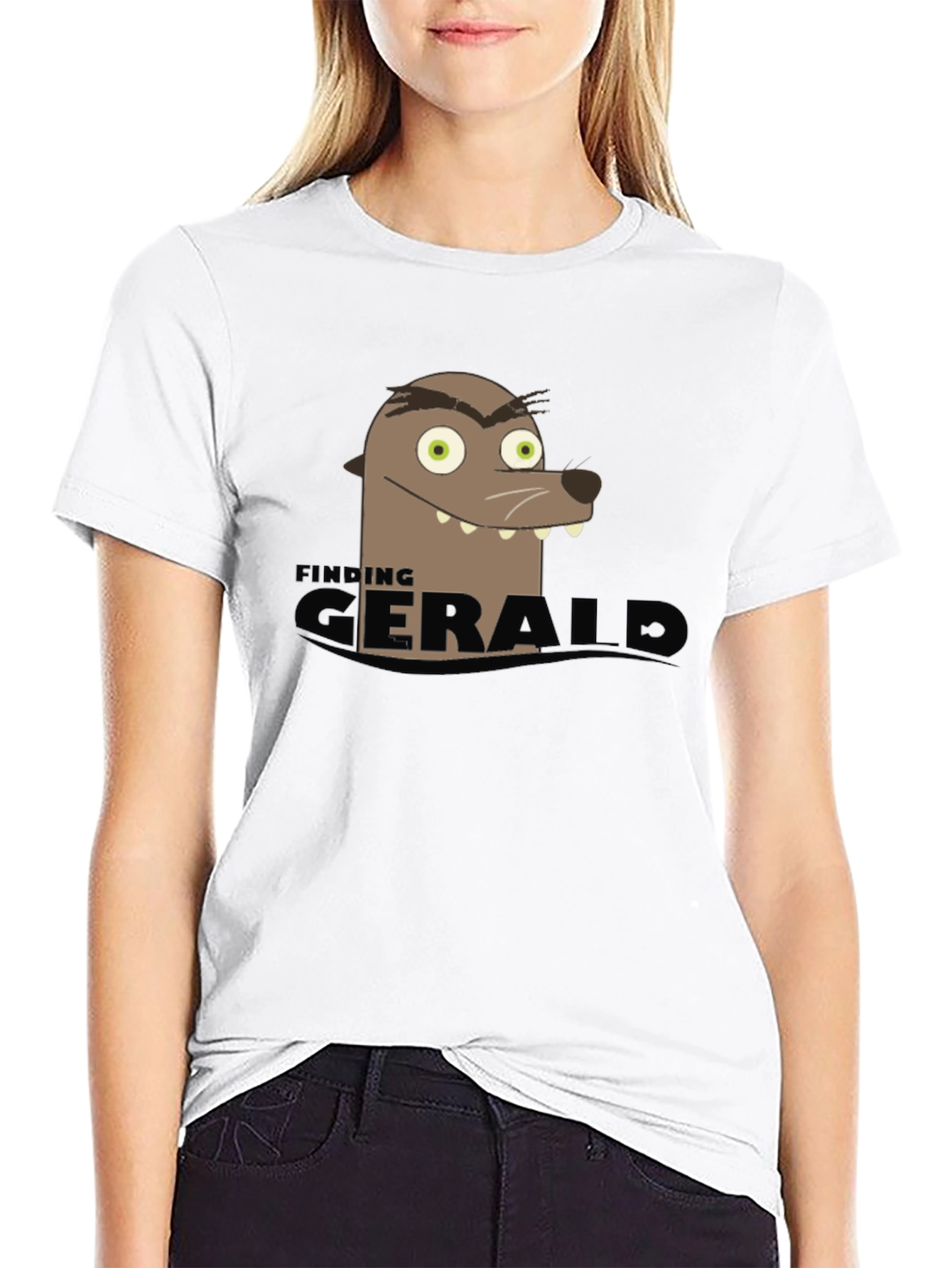 Finding Gerald Black T-Shirt Funny Seal Cartoon Tee